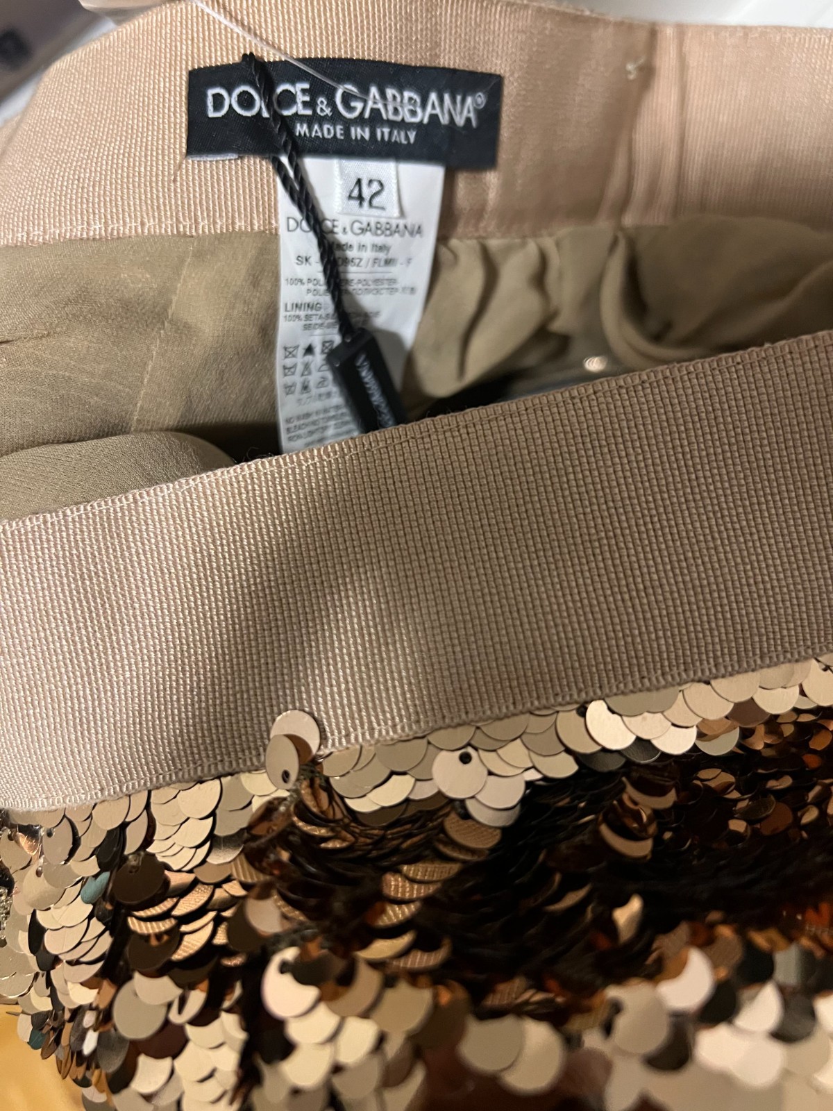 Dolce & Gabbana Short Skirt Gold Sequin Brand New Size IT 42 US 8