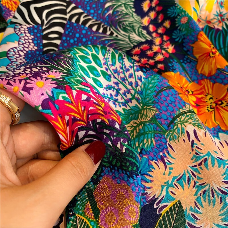 100% Mulberry Silk 20″ square Scarf Women neckerchief Wrap Forest Jungle Zebra