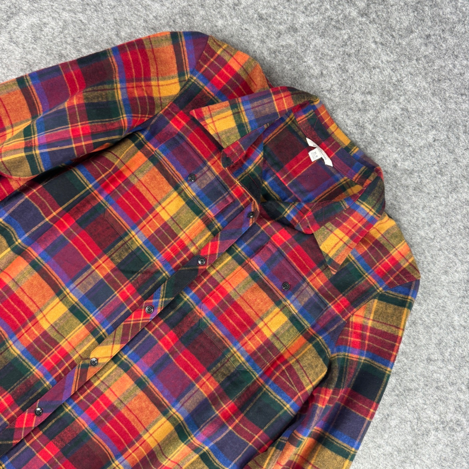 LL Bean Signature Archive Chamois Cloth Shirt XL Red Orange Plaid 502361