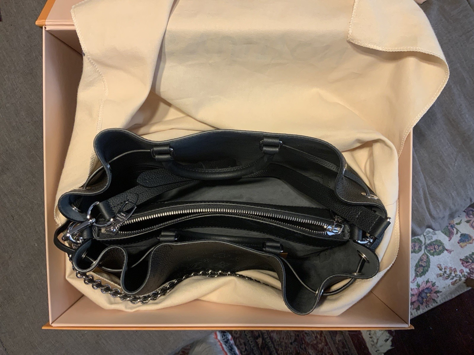 Louis Vuitton Black Monogram Bella Tote Top Handle Bag w/ Chain