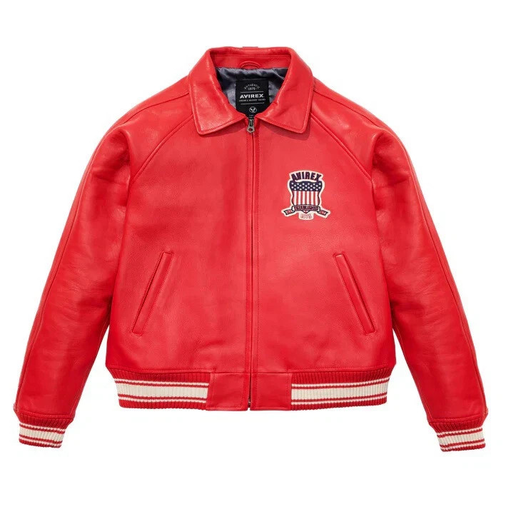 Avirex Men’s Real Leather Jacket Sheepskin Flight Bomber American Varsity Jacket