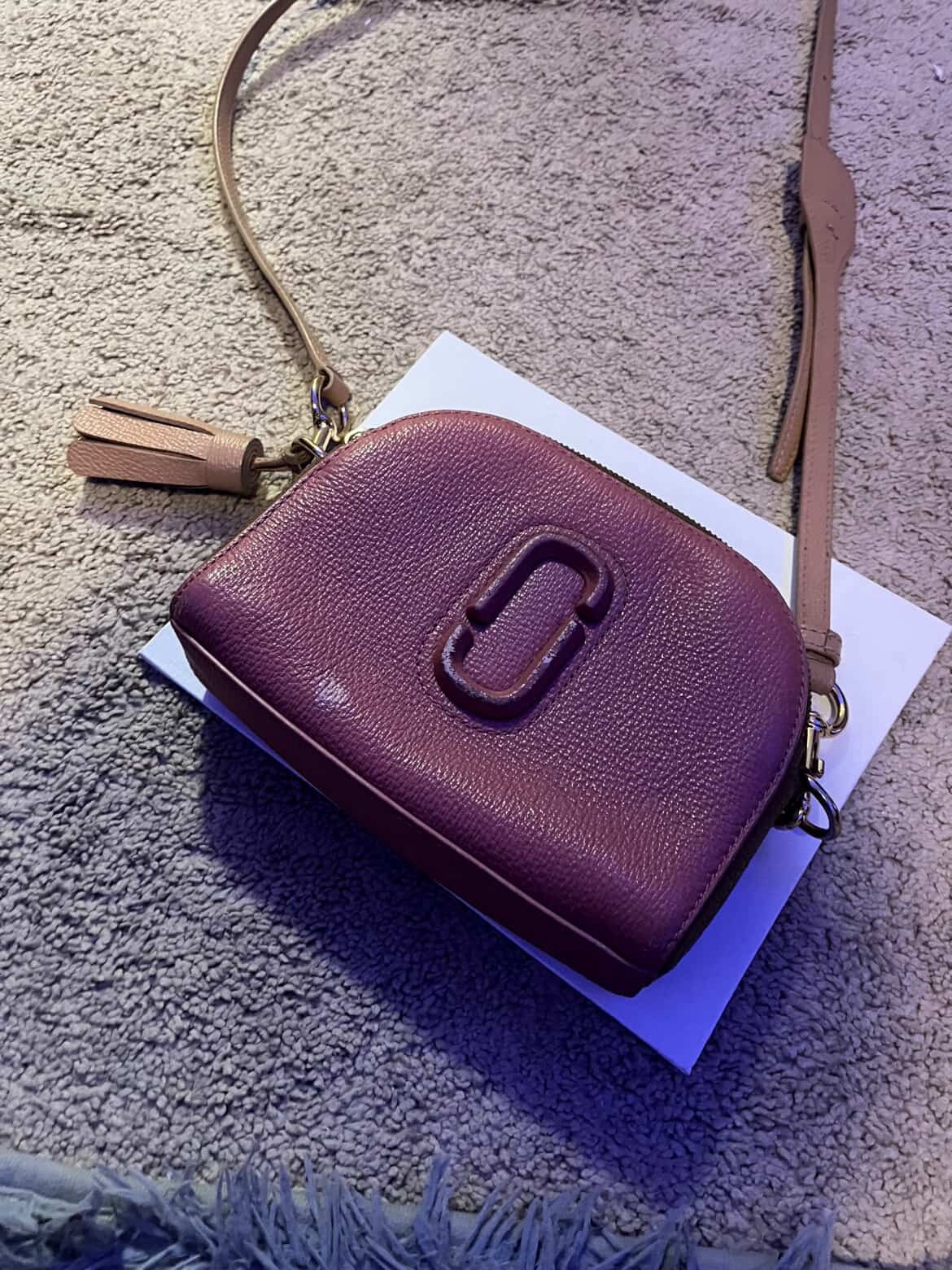 Marc Jacobs Leather Crossbody Bag Dome Half Moon Mauve Plum Purse Shoulder