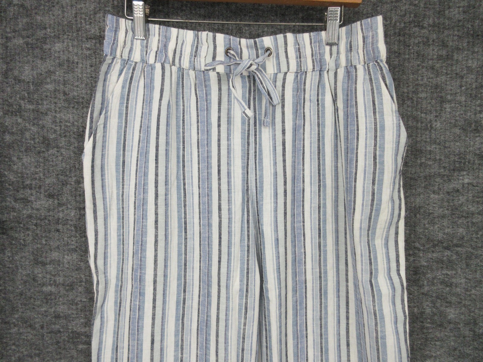 Naturals D&Co Pants Womens M Blue Stripe Linen Blend Paperbag Wide Leg Casual