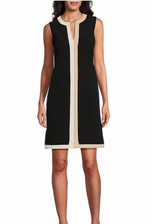 Preston York Fallon Color Block Split V-Neck Sleeveless Pocket Shift Dress New 8