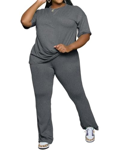 Womens Plus Size Sets 2 Piece Outfits Casual Short Sleeve 5X-Large Plus Grey