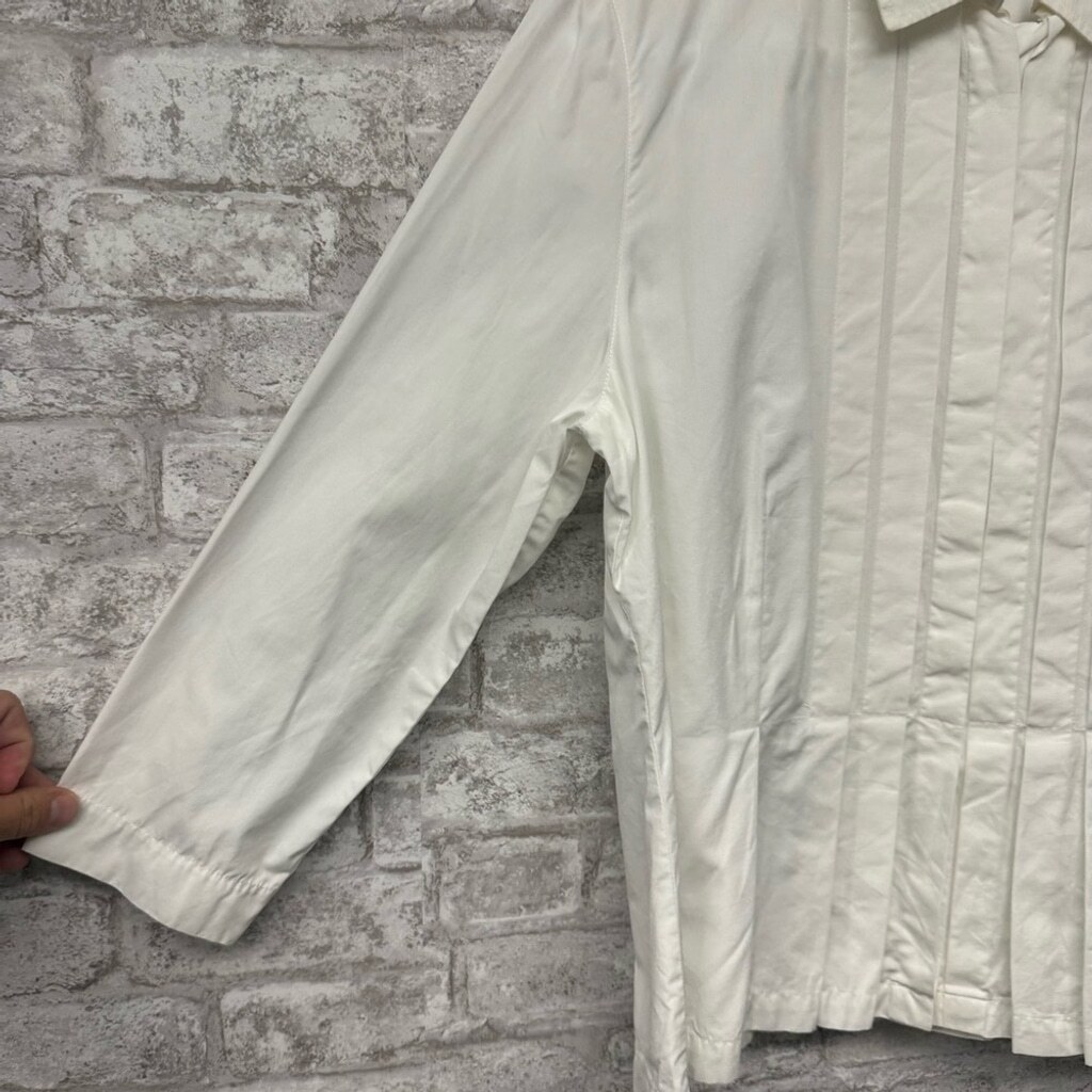Akris Punto Button Up Pleated Blouse White Women’s Size 12 100% Baumwolle Cotton