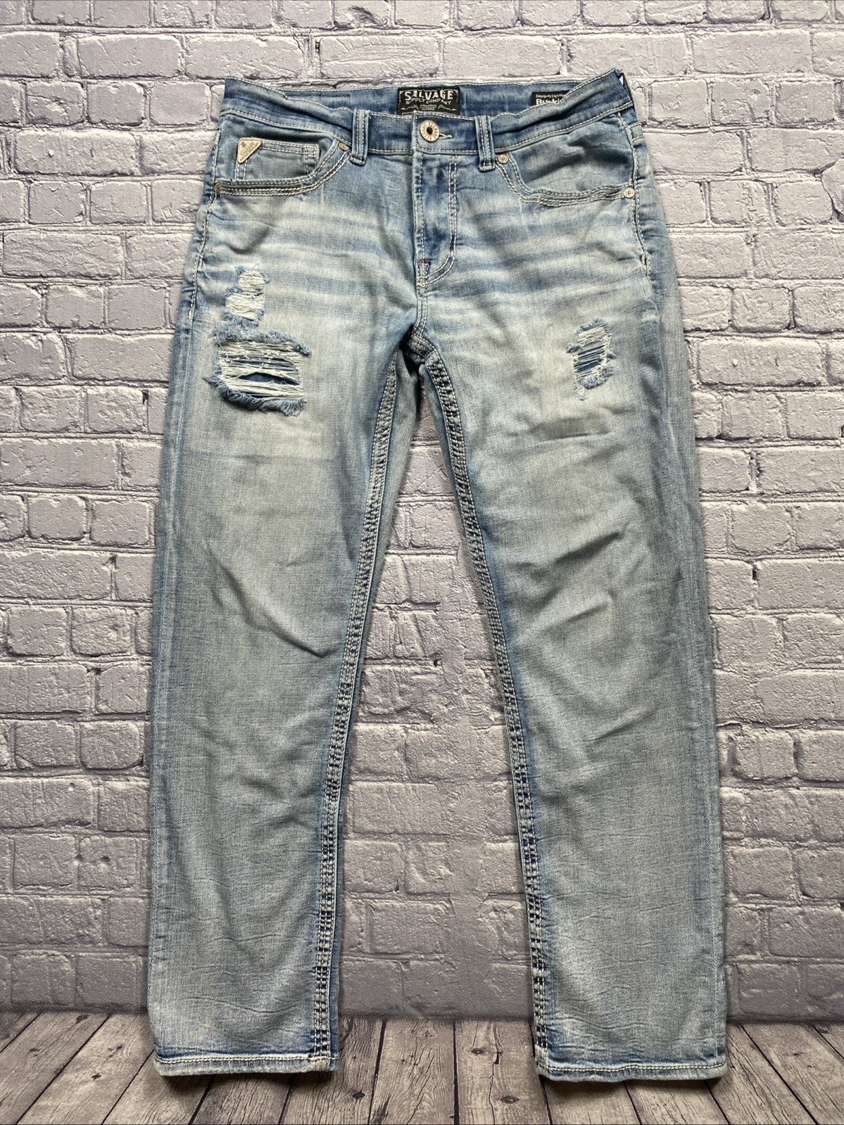 BKE Salvage Jeans Mayhem Straight Mens 33×32 (33×30) Blue Biker Grunge Y2K Styl