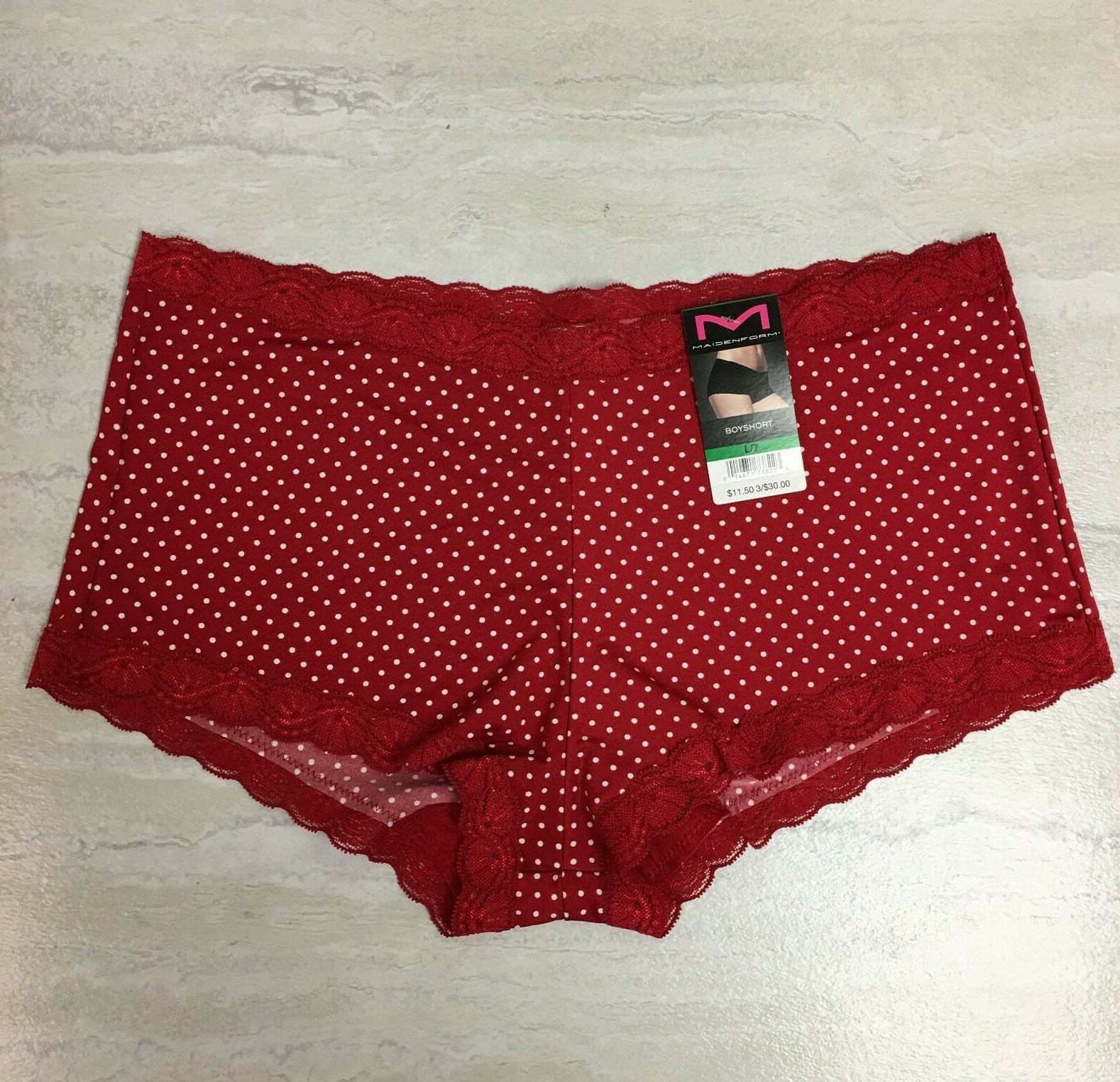 4-Pack Maidenform Women’s Microfiber & Lace Boyshorts, Red/White Polka Dot, L/7
