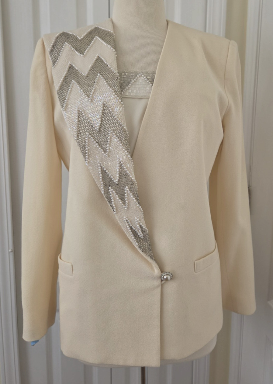 NOLAN MILLER 2 Pieces Sz 12 Dynasty Collection Ivory Beaded Jacket Tank Top