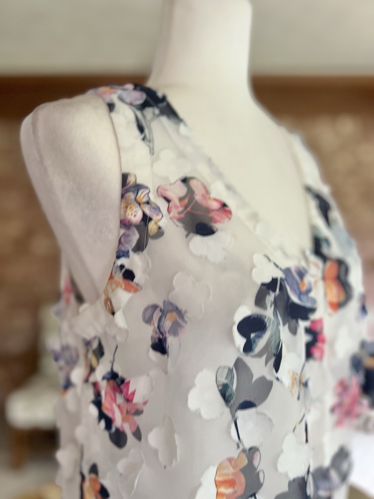 A New Day Women’s White Blue Floral 3D Applique Sheer Tank Top M Fairycore