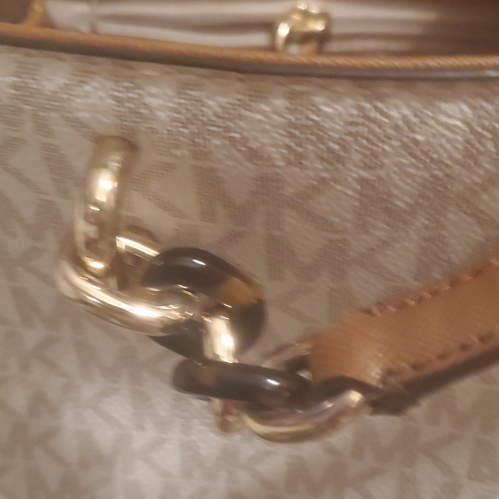 Michael Kors Signature Logo Tote Bag Large Zip Lined Inner Pockets Brown Beige