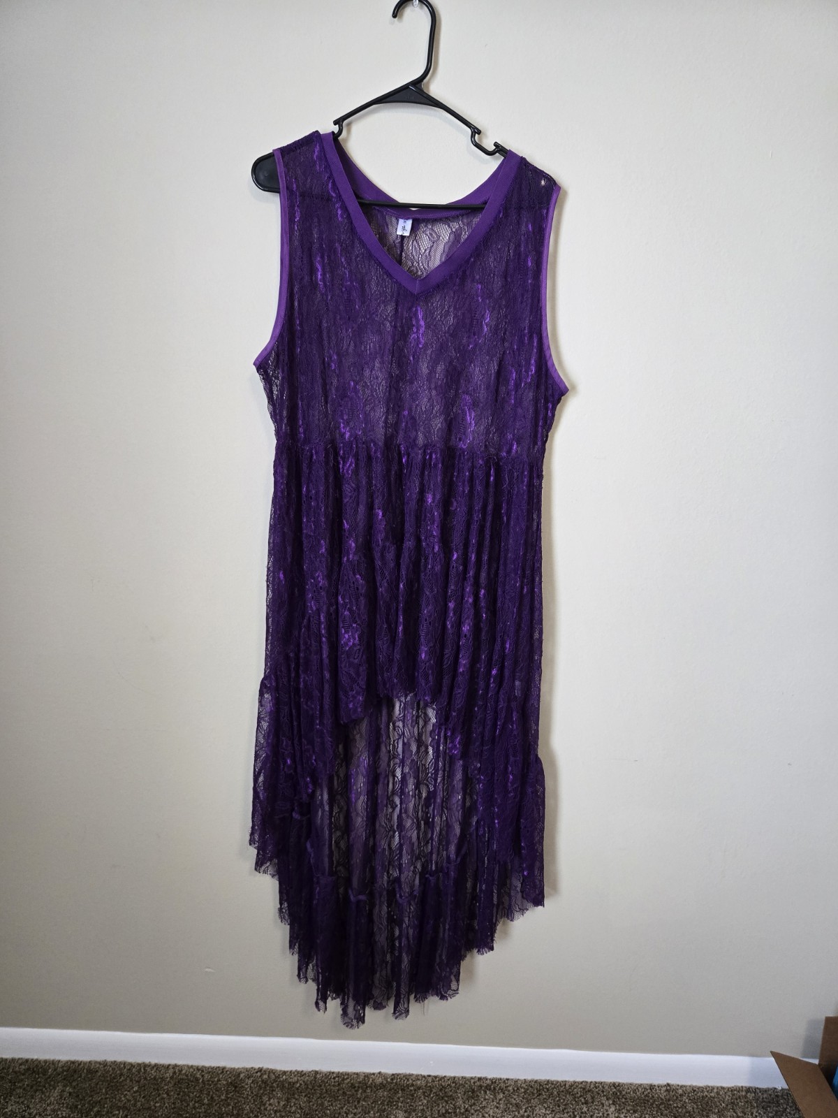 Linavya Women’s Purple lace high low see through ruffled tunic overshirt sz 5xl