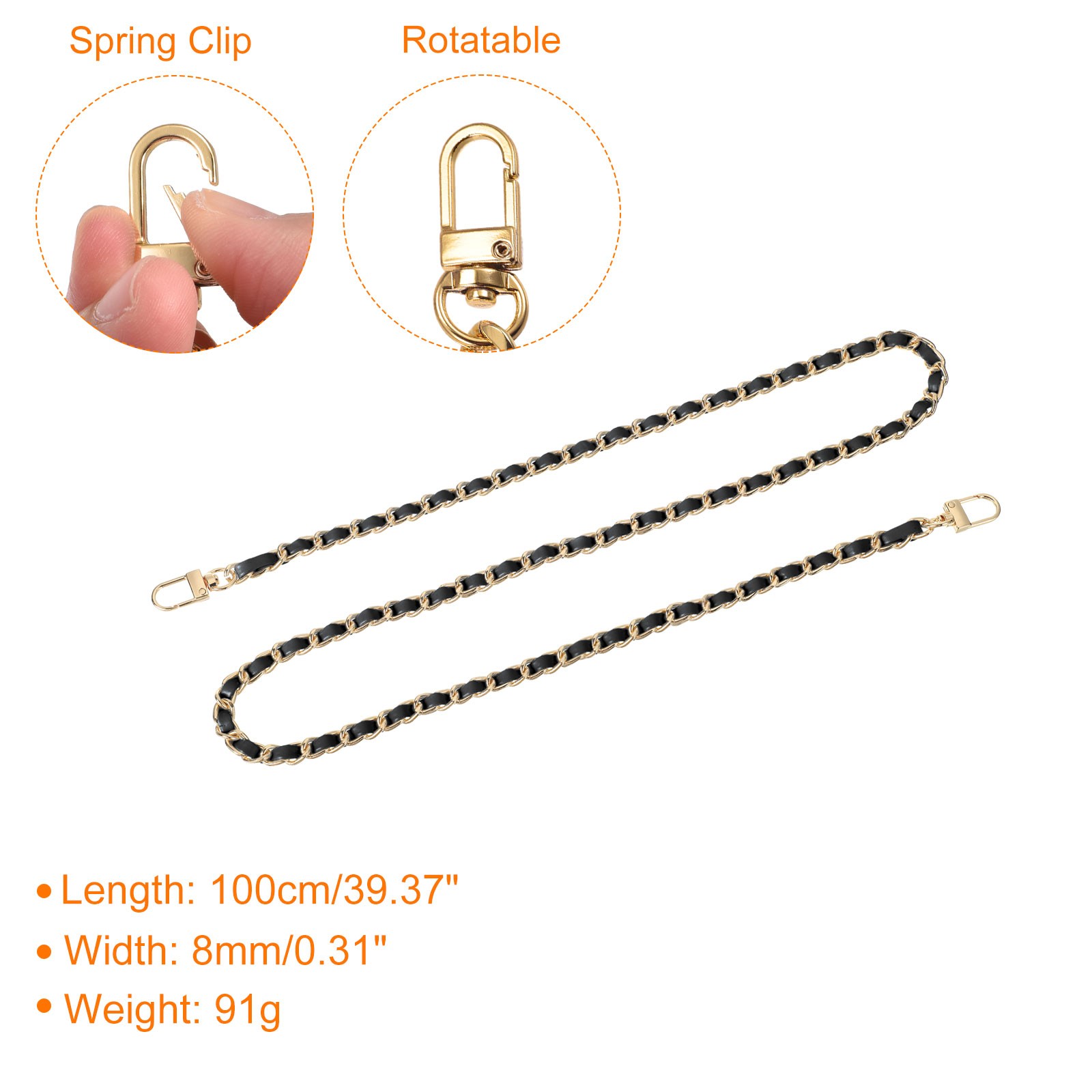 39″ Purse Chain Strap with Buckles for Shoulder and Cross Body Black Gold