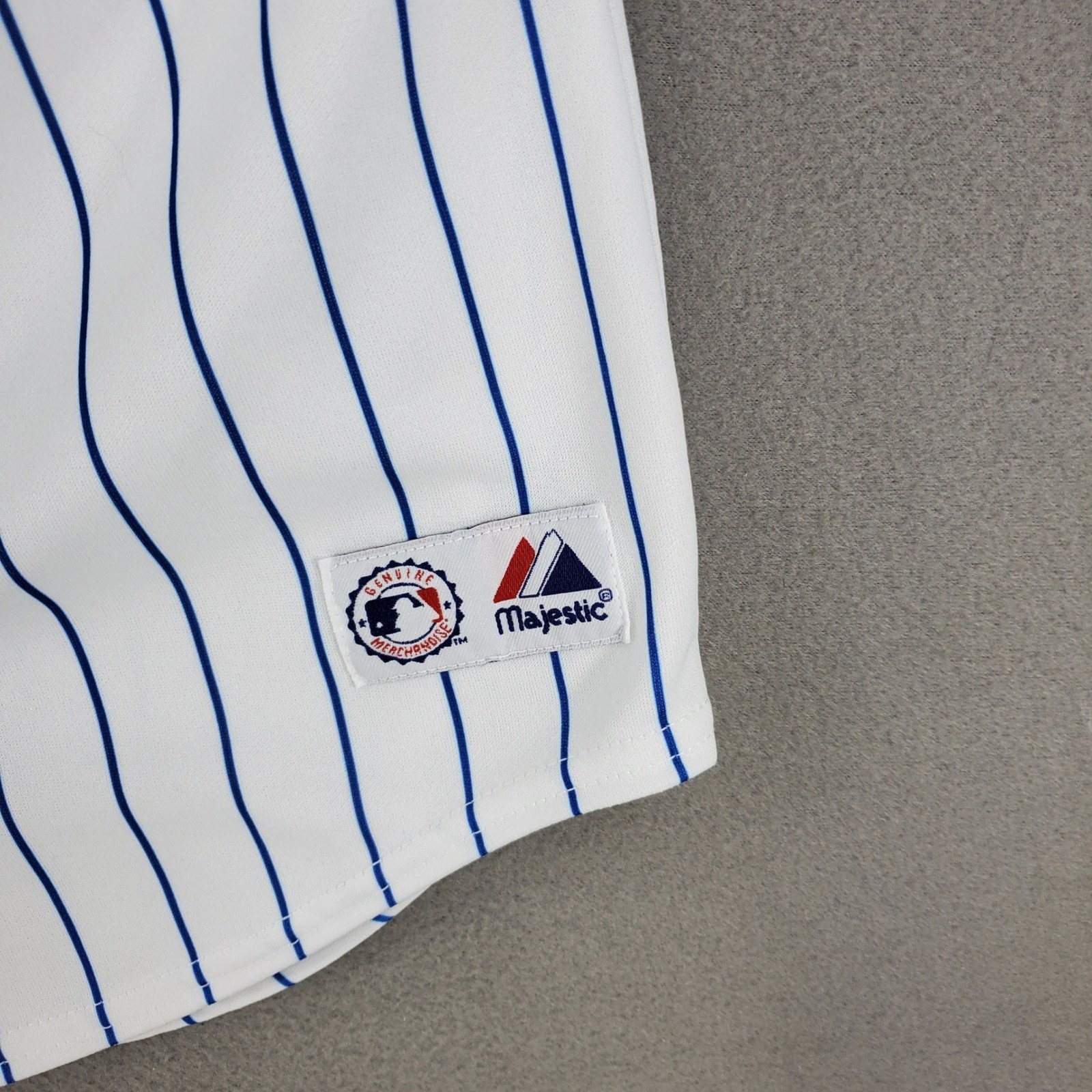 Majestic New York Mets Baseball Jersey Kids L White Pinstripe MLB Button Up USA