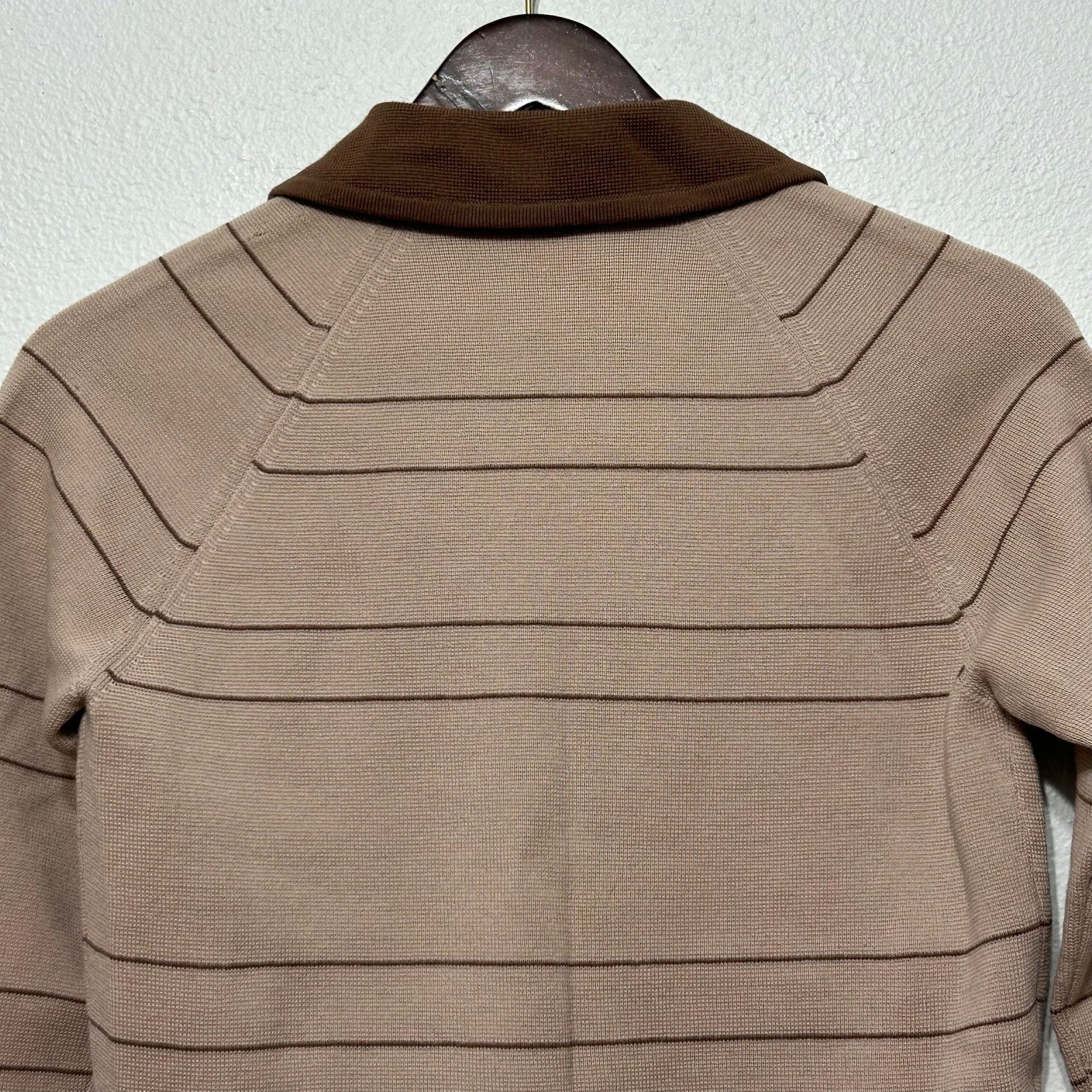 Fully Fashioned Tan & Brown 100% Wool Button Up Cardigan Womens Size 10