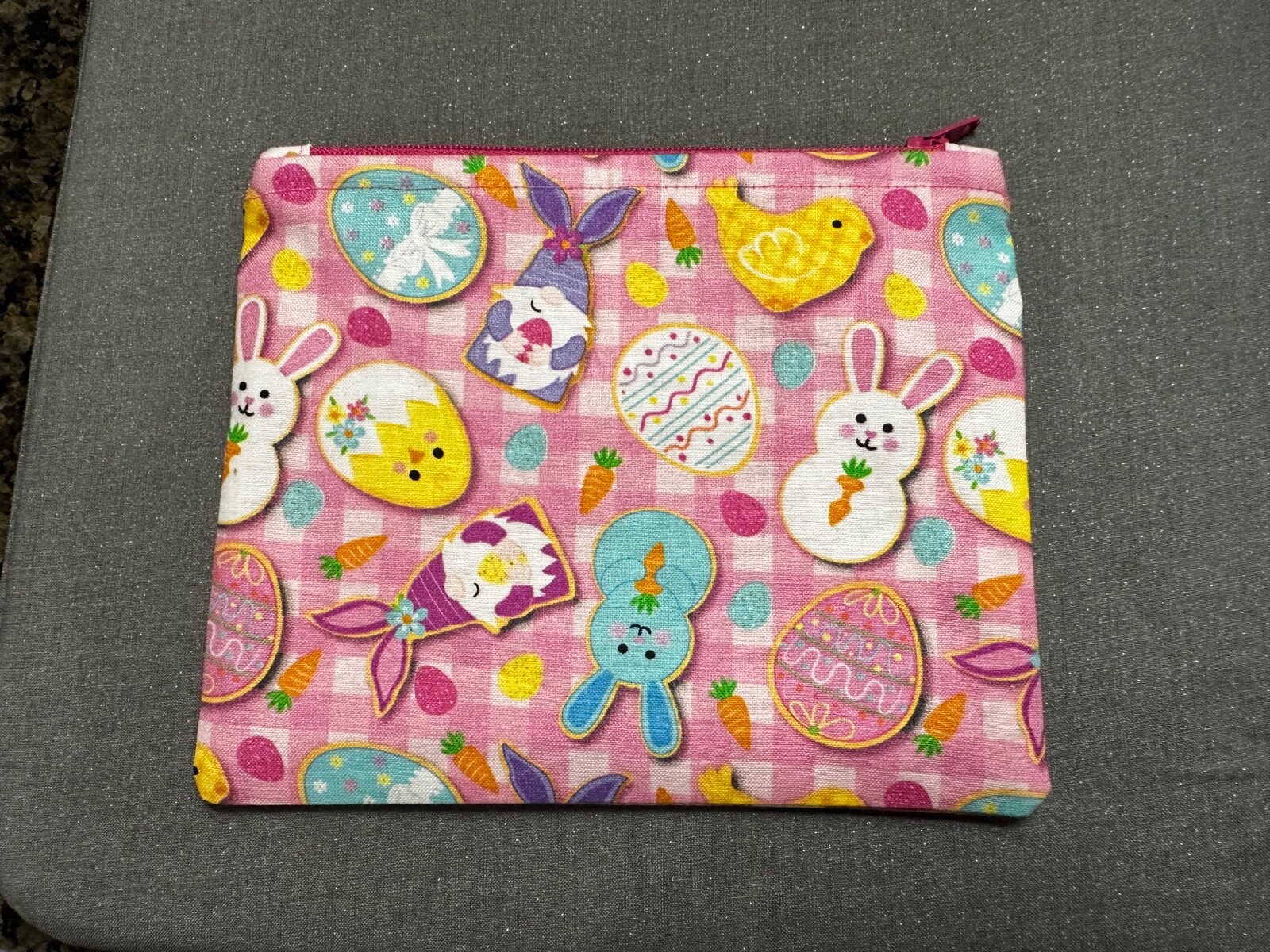 Easter Print Zipper Bags Homemade approximately 7”x5.5”