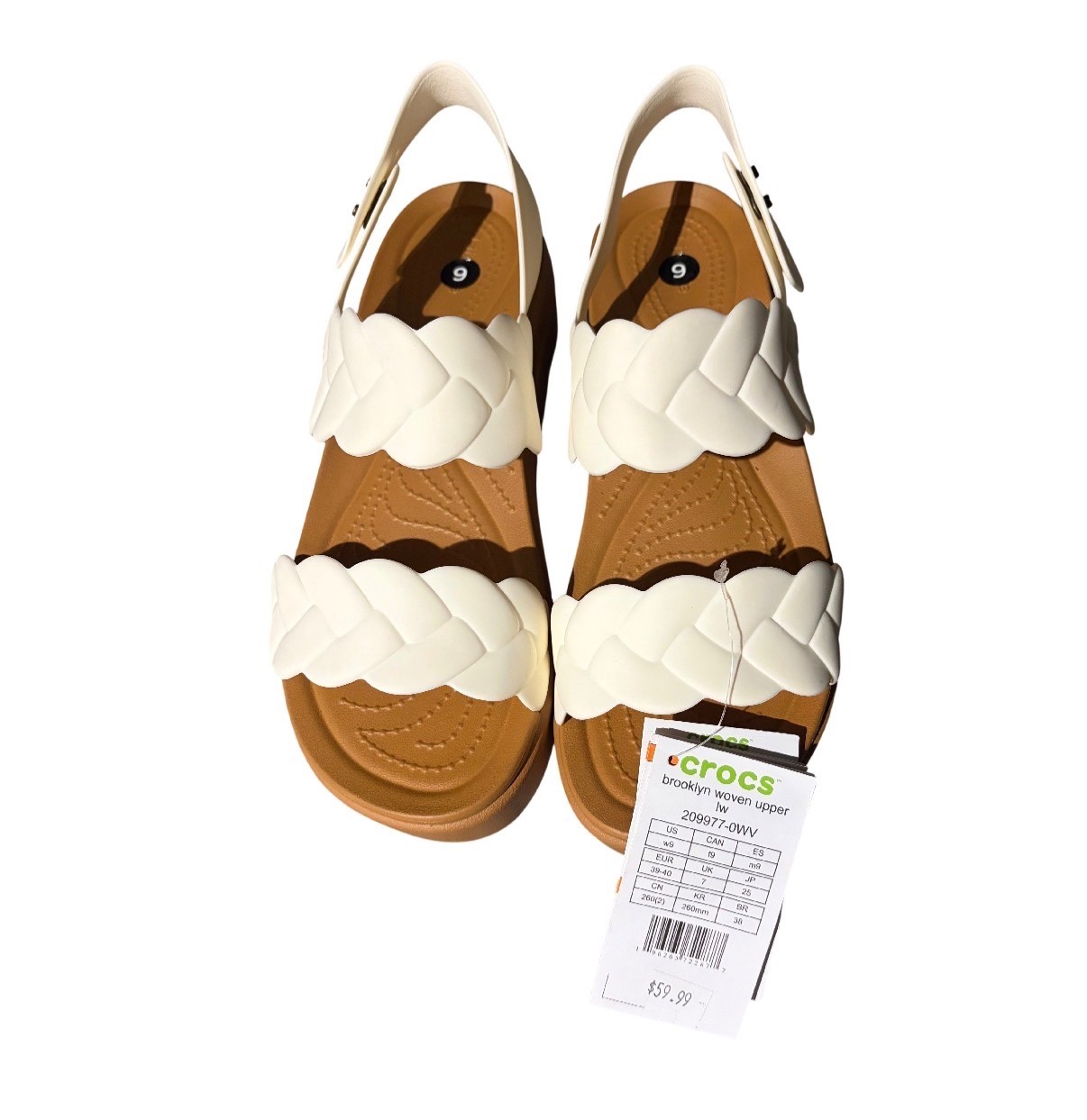 Crocs womens Sz. 9 sandal, white/ beige, New With Tags, Never Worn