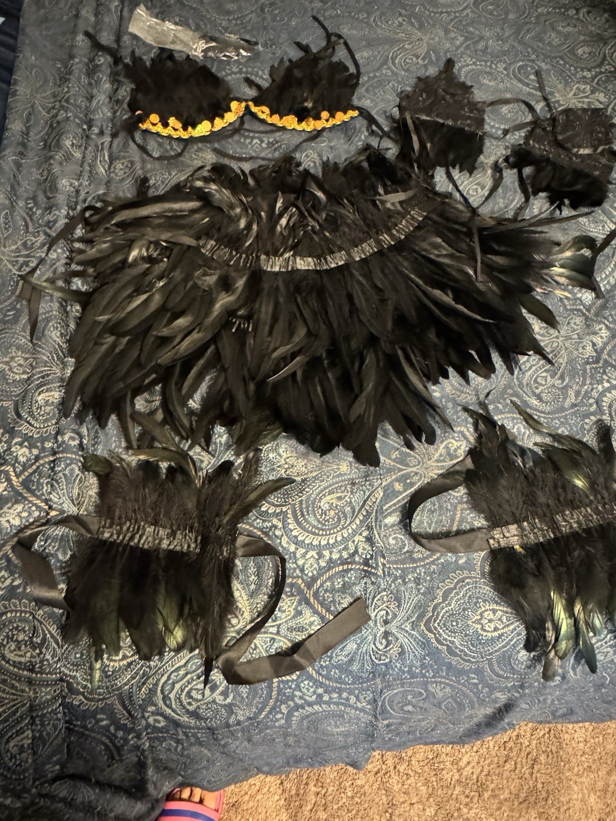 Black Feather Angel Wings Costume Set w/ Headpiece & Wrist Cuffs Adult OS