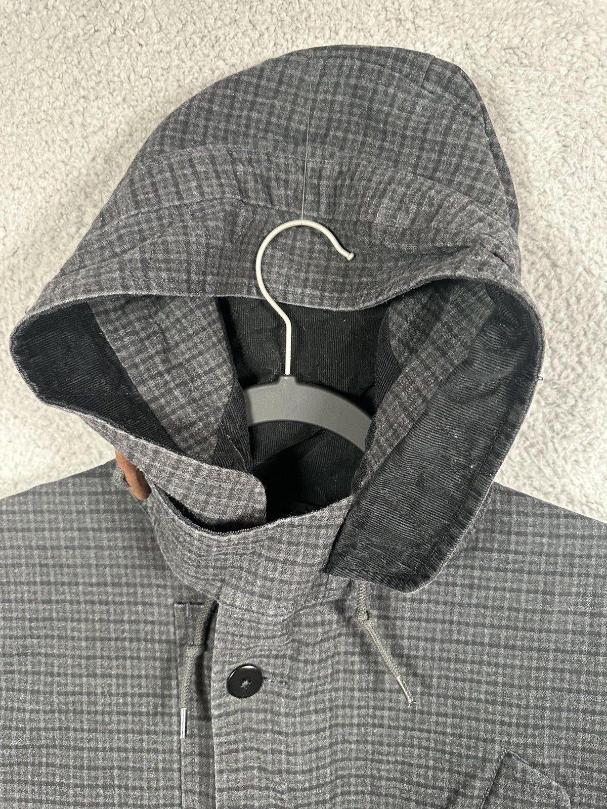 U.Sage Jacket Mens Small Gray Hooded Parka Belted Check Cotton Blend Casual