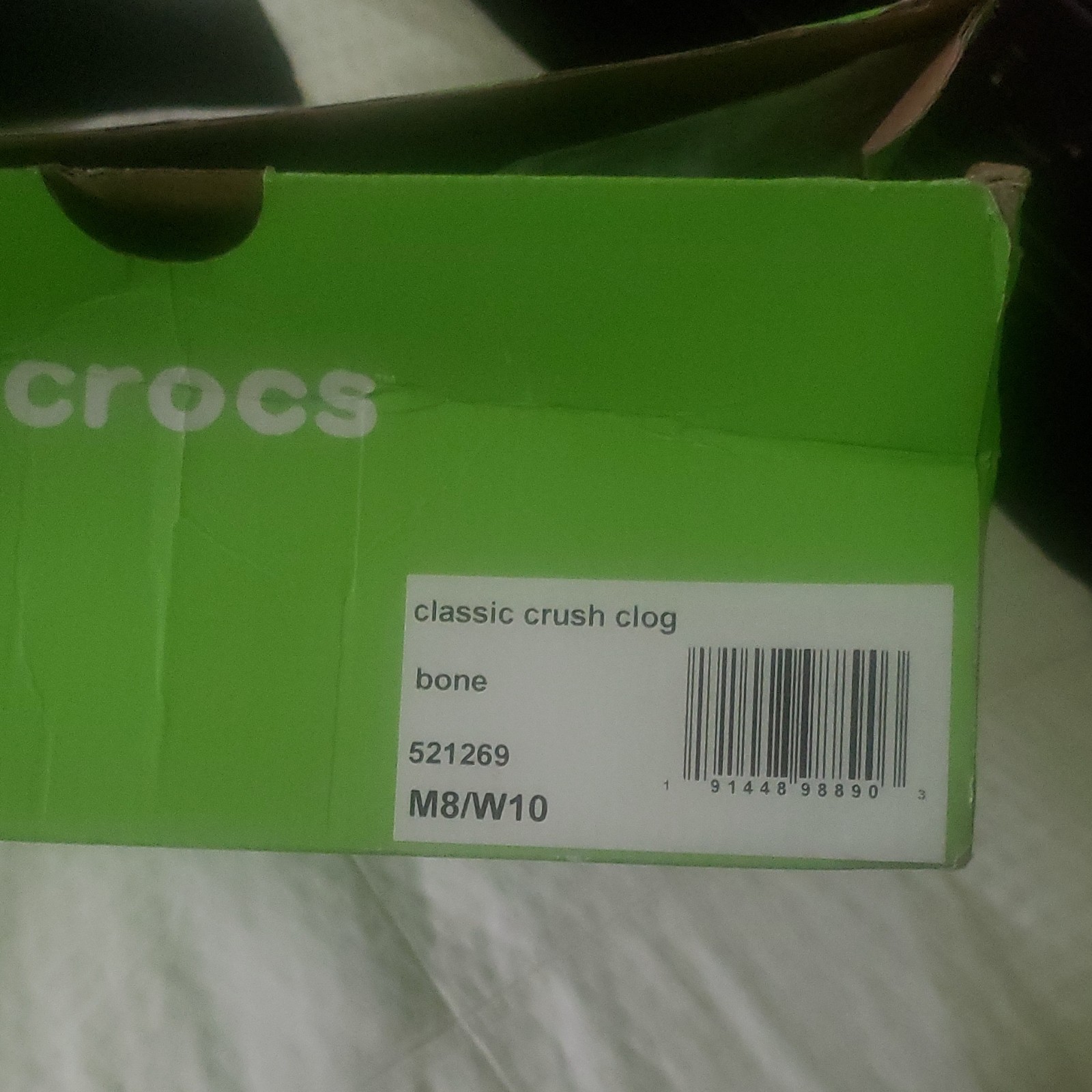 Crocs Classic Crush Clog Bone Slip-On Clogs M8/W10 Round Toe Logo