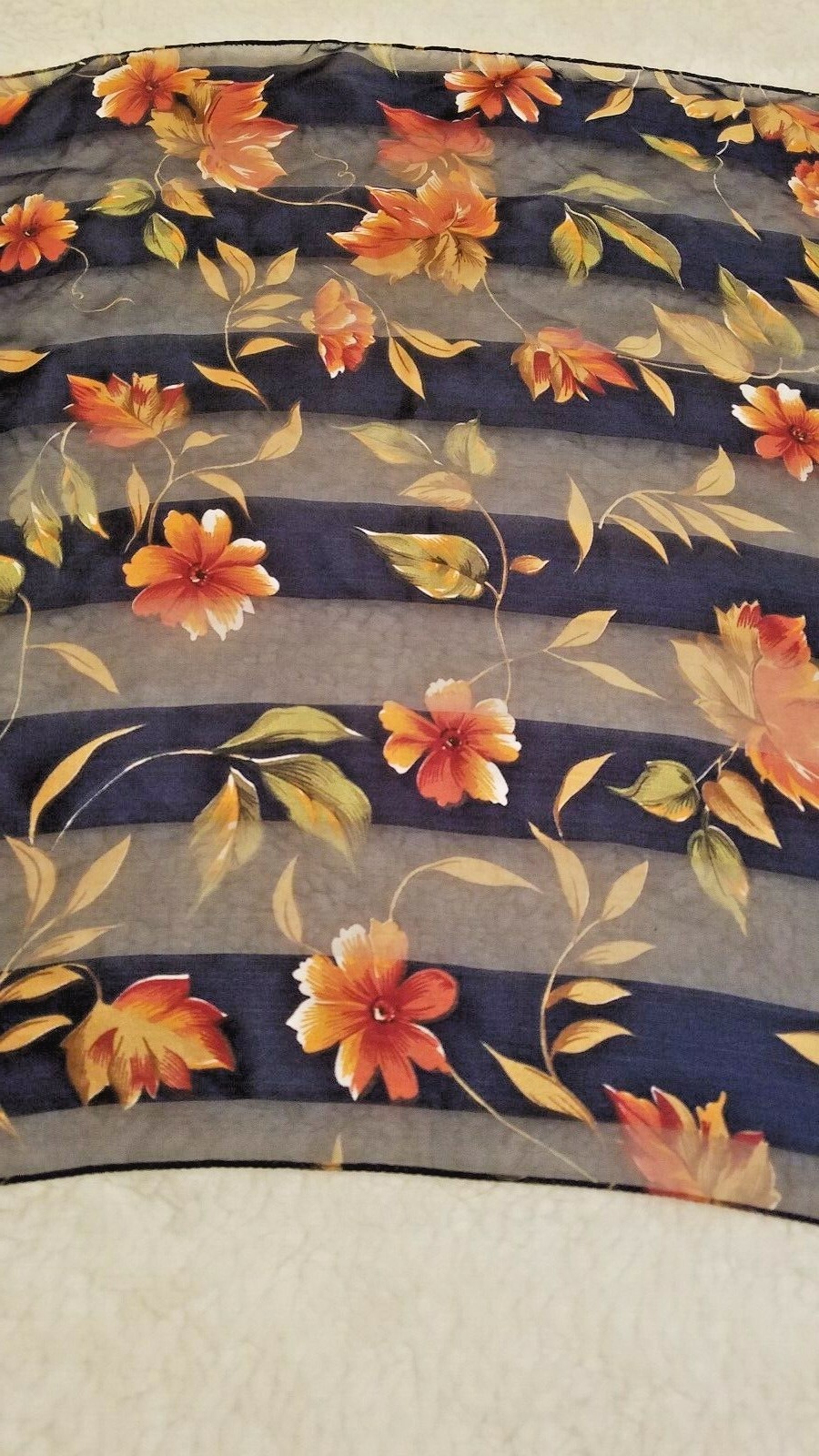 Womens Square Scarf Black Tan Orange Floral Fall Autumn 20×20