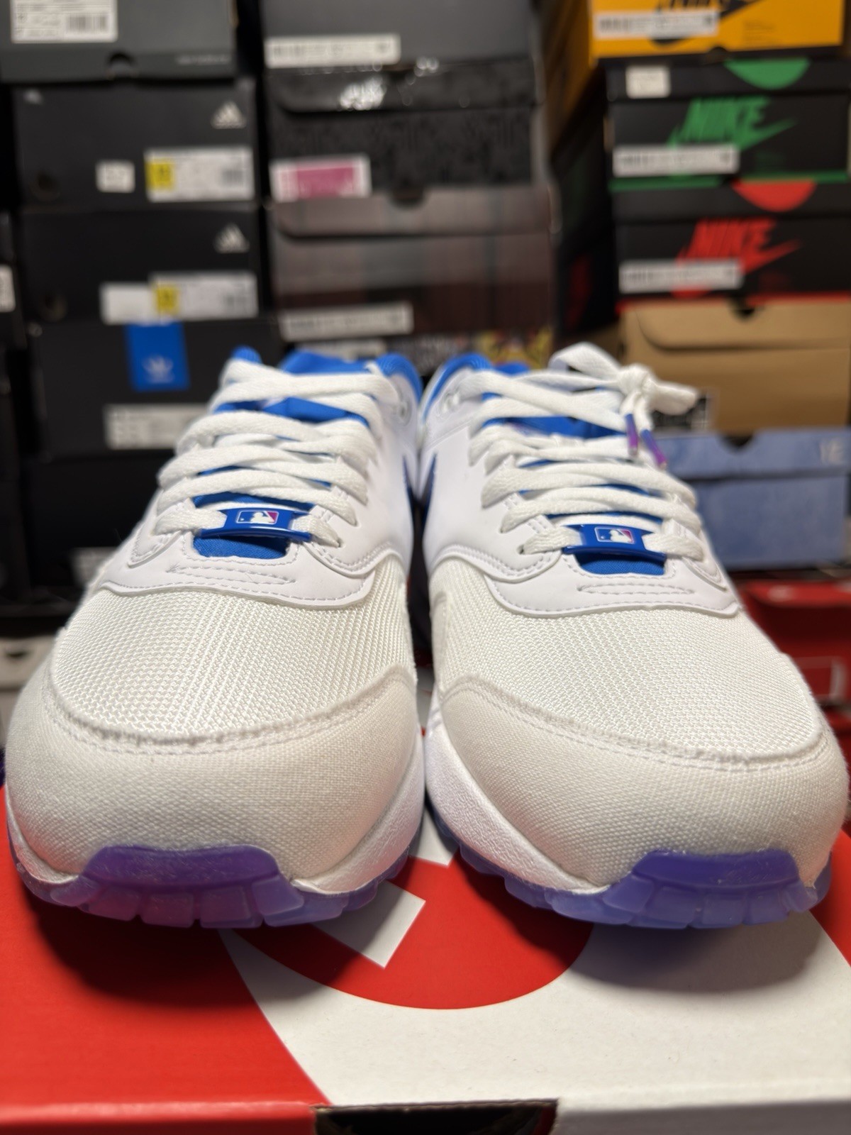 Nike Air Max 1 KC ROYALS IQ2916-100 MLB WHITE VIVID GRAPE SOAR MENS SIZE 14 NEW