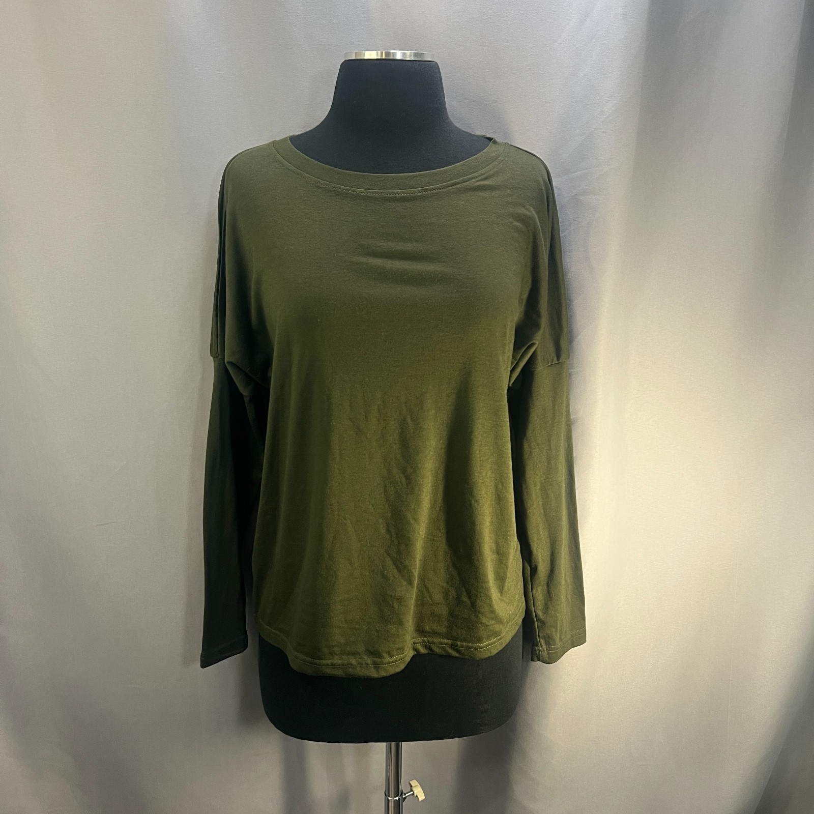 PrettyGarden Shirts Womens Small Olive Green Drop Shoulder Sleeve Cotton Casual