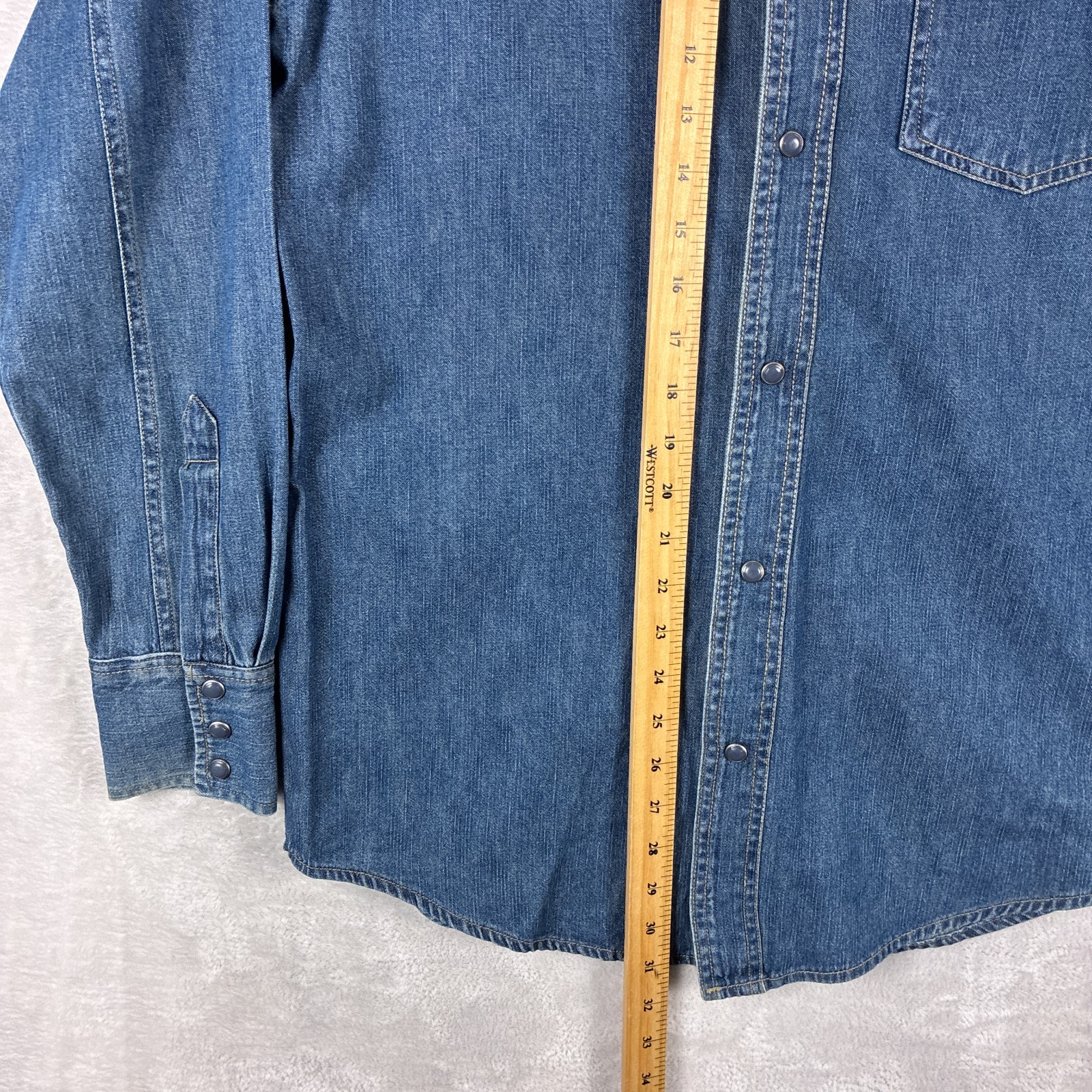 VTG Request Denim Shirt Mens S Snap Preppy Western Yoke Cowboy Workwear 90s