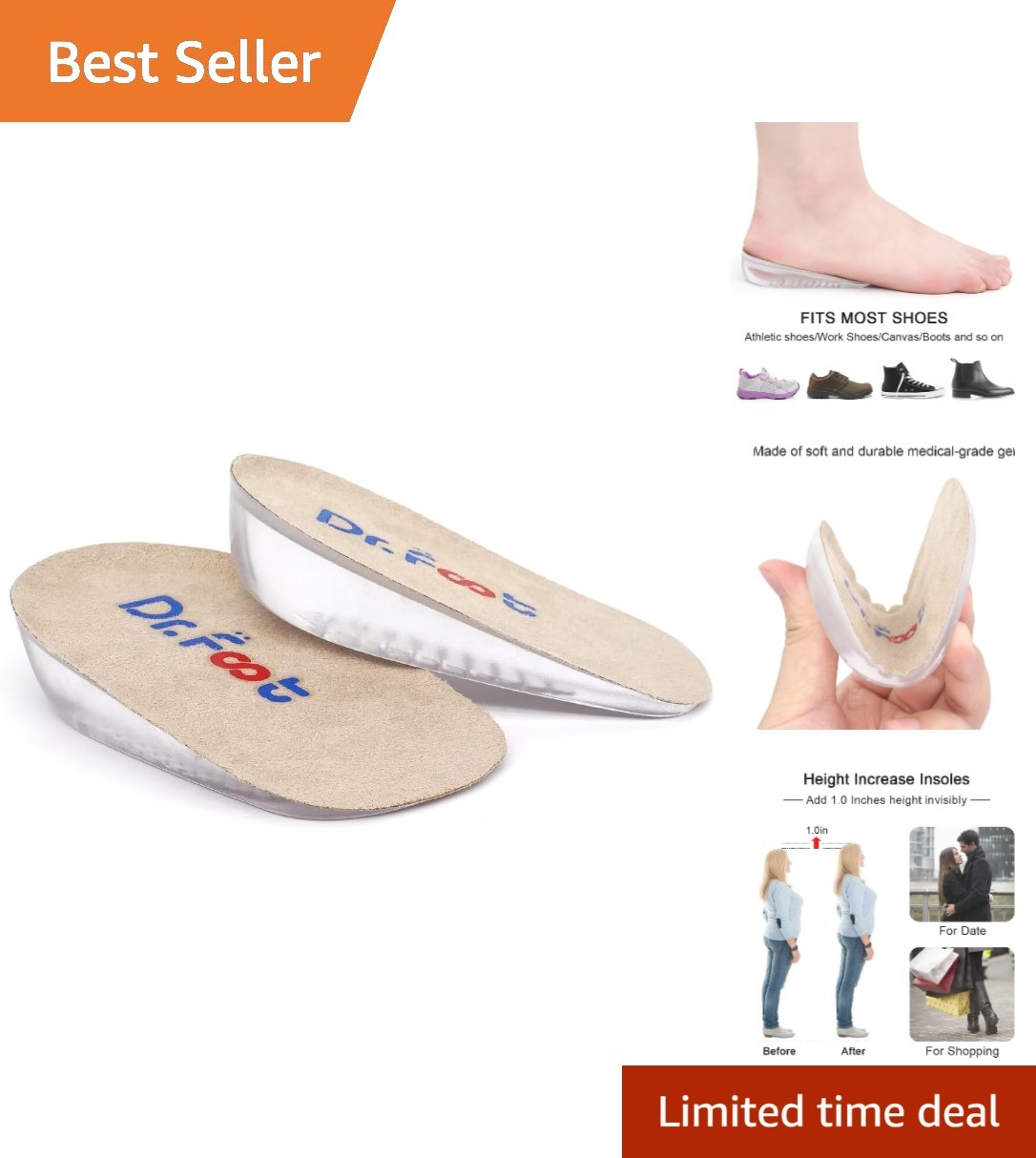 Gel Heel Lift Inserts – Discreet Elevation & Shock Absorption for Everyday Use