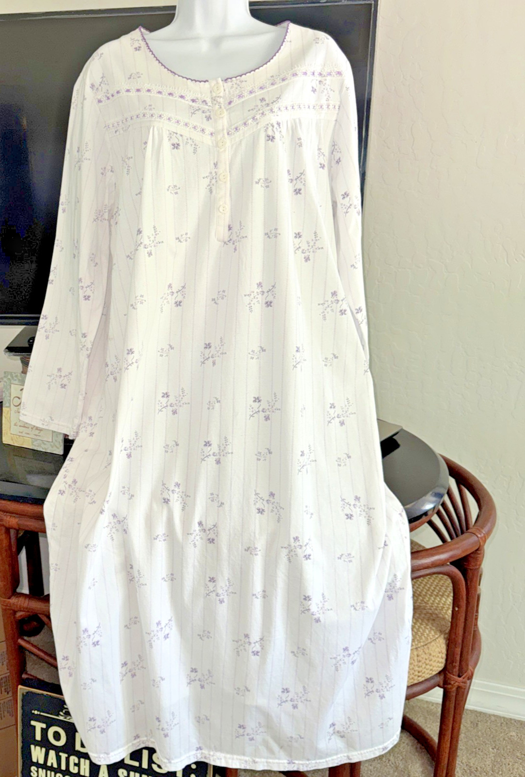 Keyocean long Nightgown 100% Cotton Comfortable Lightweight Long-Sleeve XL