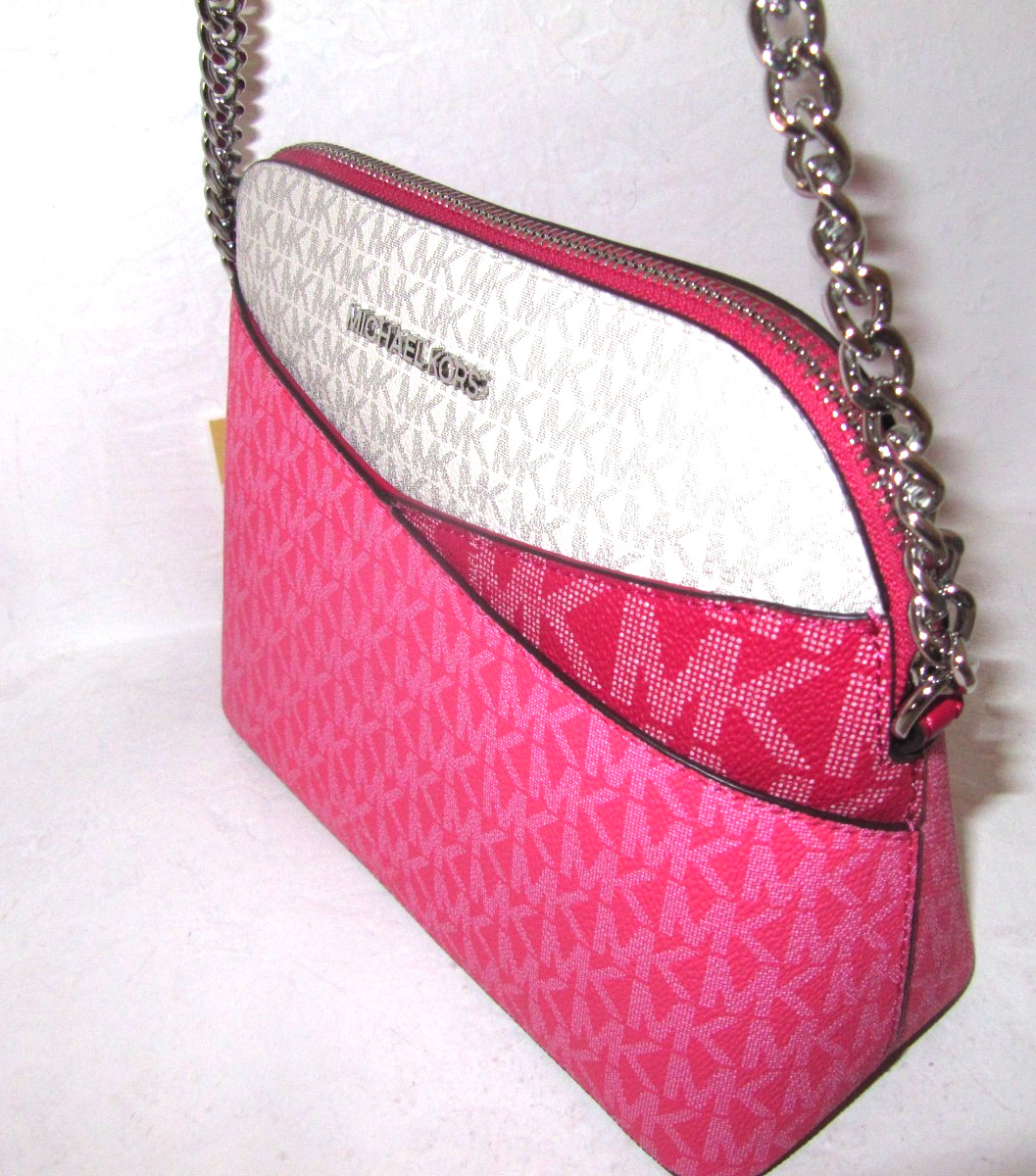 Michael Kors NEW Jet Set Med Dome Logo Crossbody Bag Dark Raspberry Pink NWT$258