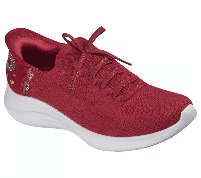 Skechers Slip Ins Women’s Shoes Red Polished Charm Knit cushion Rhineston 150811