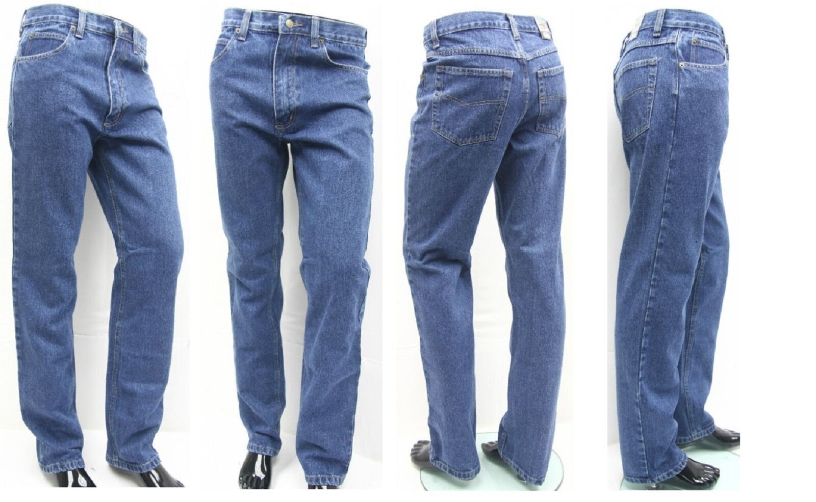 Mens Denim Jeans Straight Leg Regular Fit Basic Casual Midwash W30 32 34 36 38