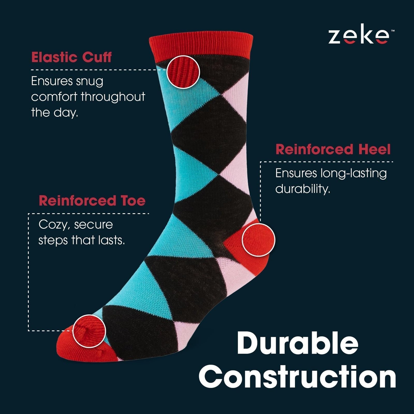 ZEKE Men’s Dress Socks Funky Fun Colorful Crew Socks 12 Assorted Patterns