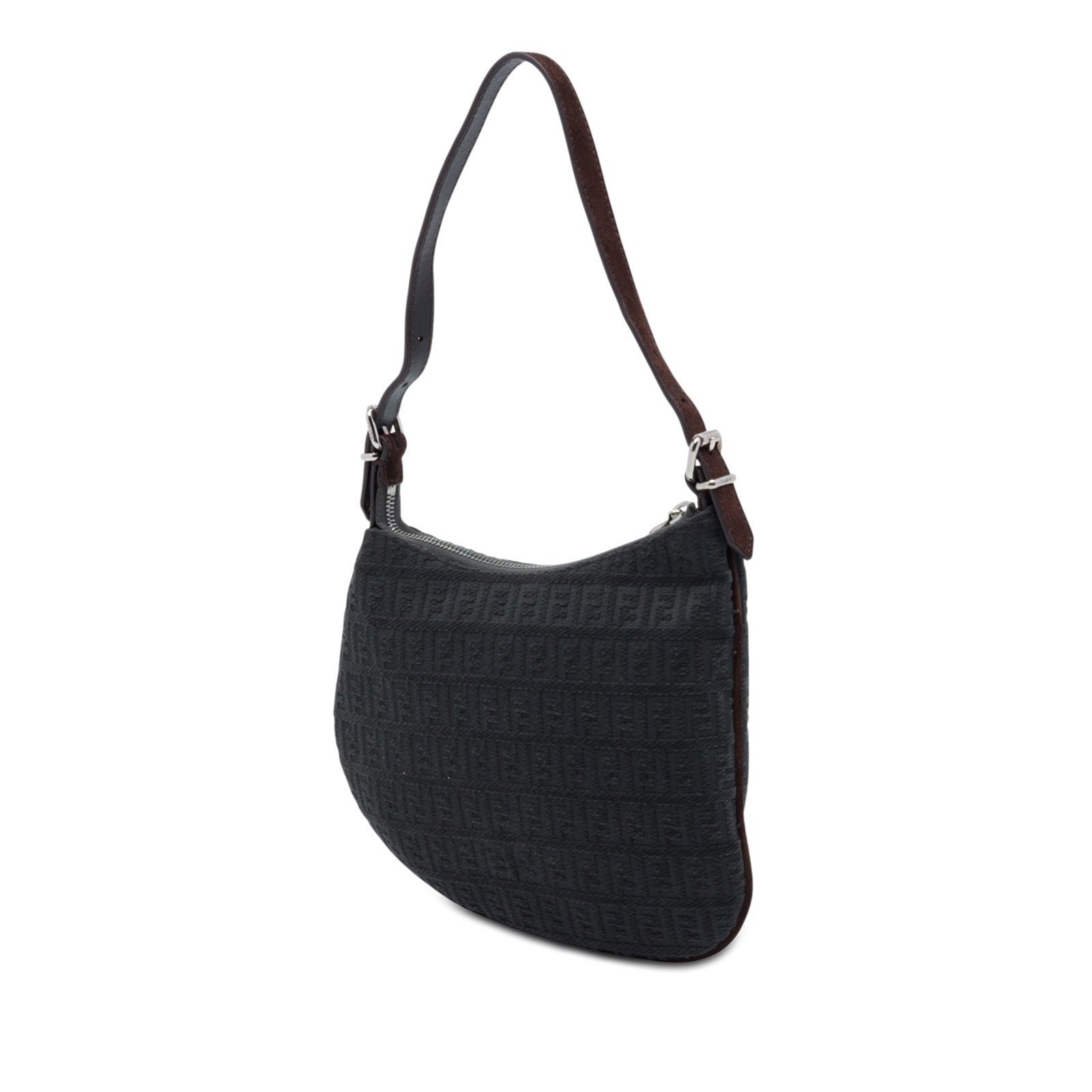 Fendi Zucchino Canvas Oyster Shoulder Bag Pre-Loved Black