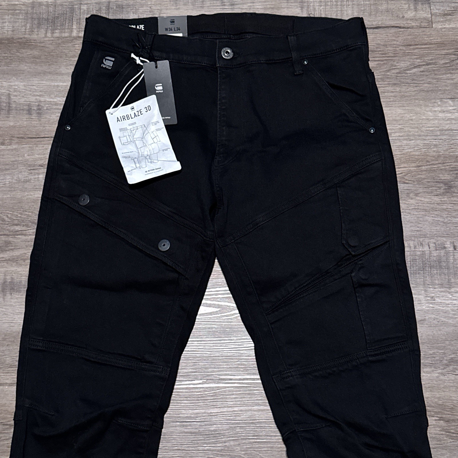 G-Star Raw Airblaze 3D Skinny Black Multi Pocket Moto Cargo Jeans Mens 34×34 NEW