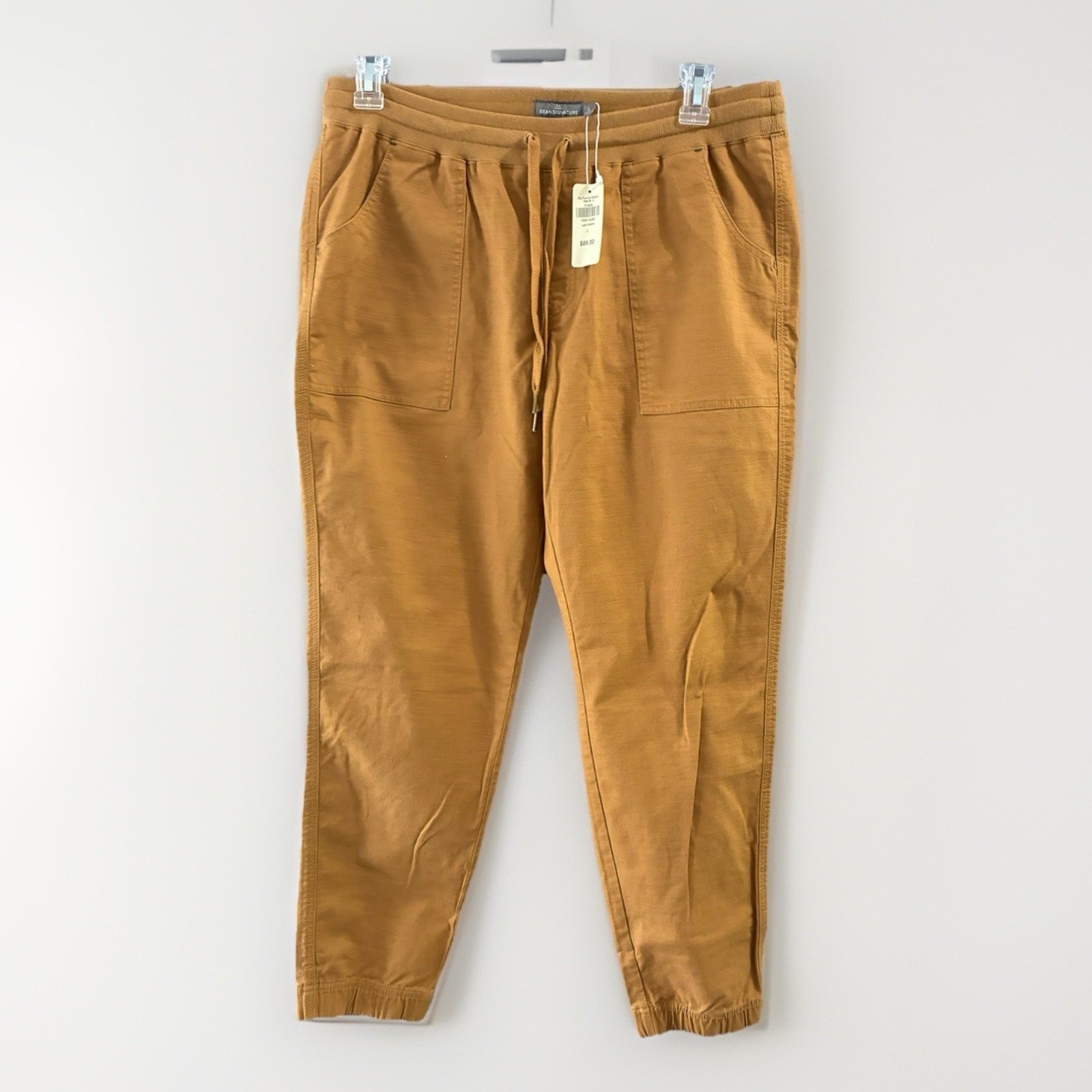 LL Bean Signature Men’s Canvas Pants Pull-On Stretch Size Large Tan Saddle