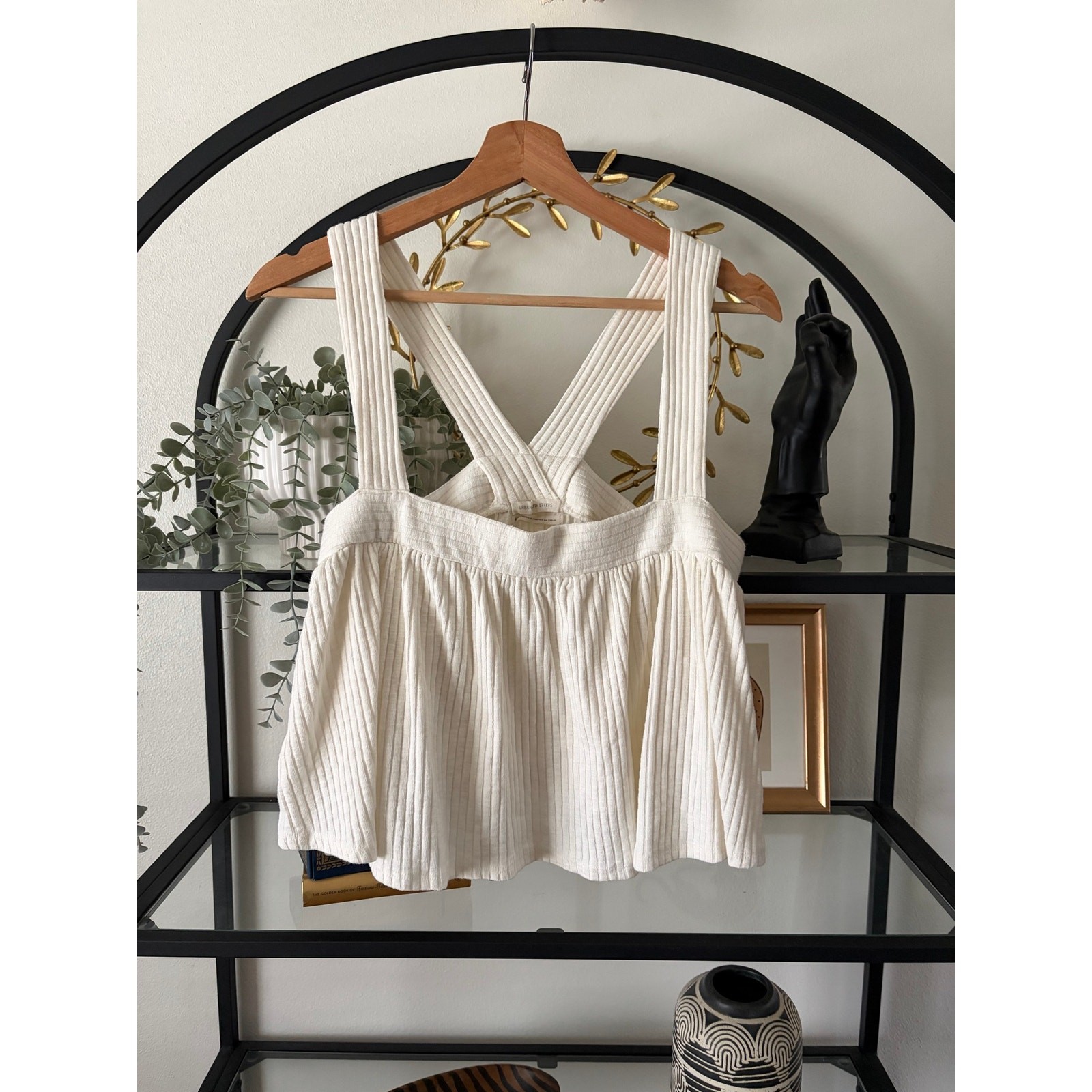 Urban Outfitters Ribbed Crossback Tank Top Womens Medium Ivory Made USA Boho