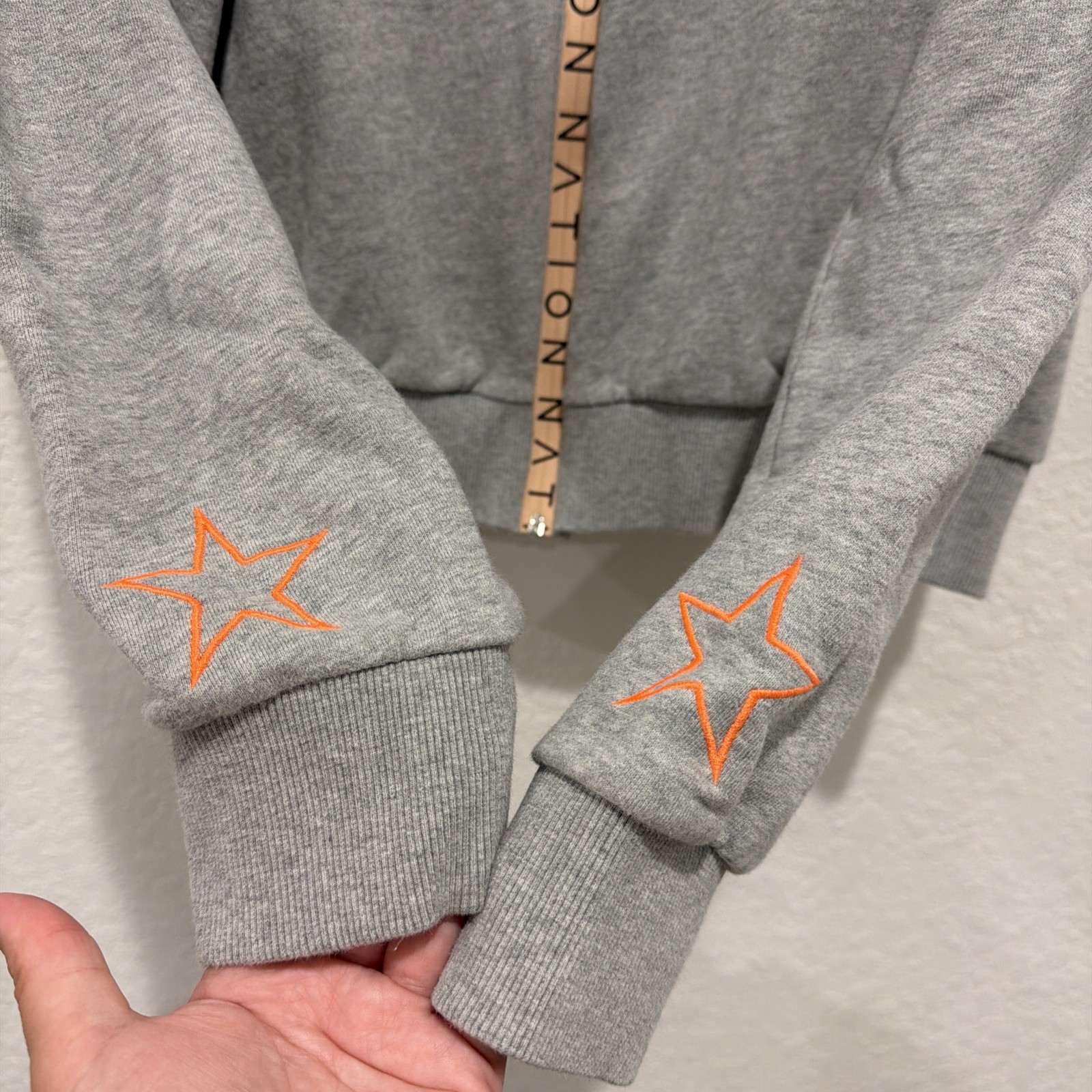 P.E Nation Gray Full Zip Hoodie Stars Size Medium