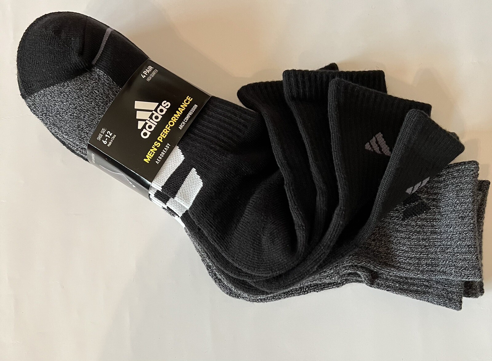 NWT Adidas Men’s High Quarter Sock, 4-pair