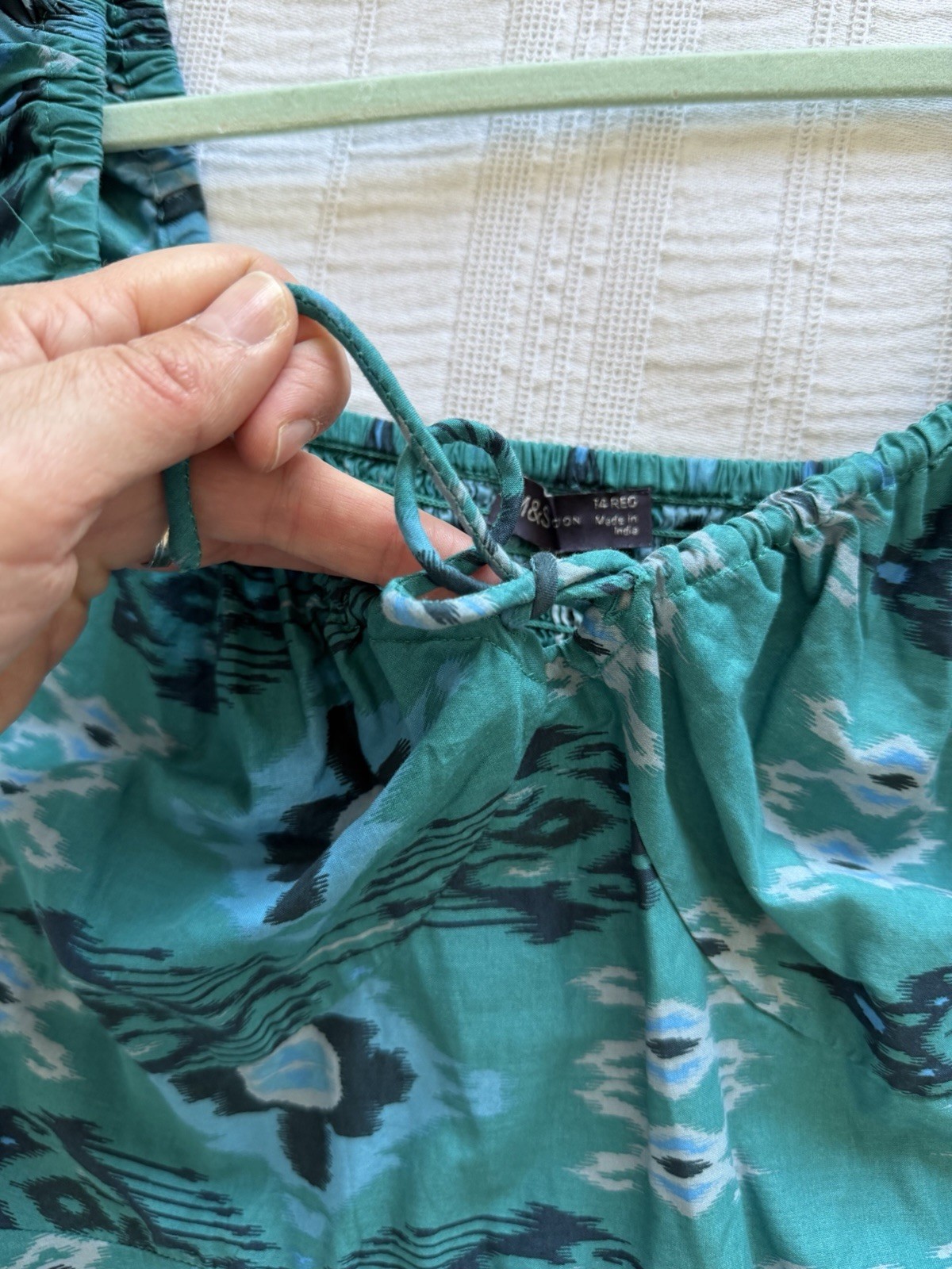 Marks & Spencer Teal Blue Green Puff Sleeve Midi Dress Size 14 Cotton Tiered