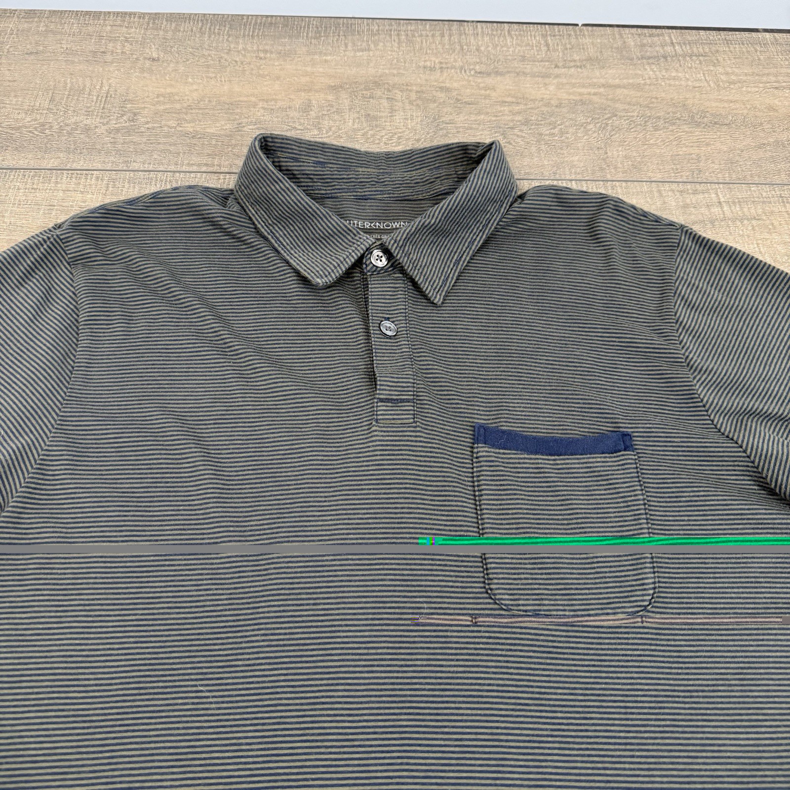 Outerknown Mens Pocket Polo Shirt Size (XL) Organic Cotton Striped Dark Gray B7