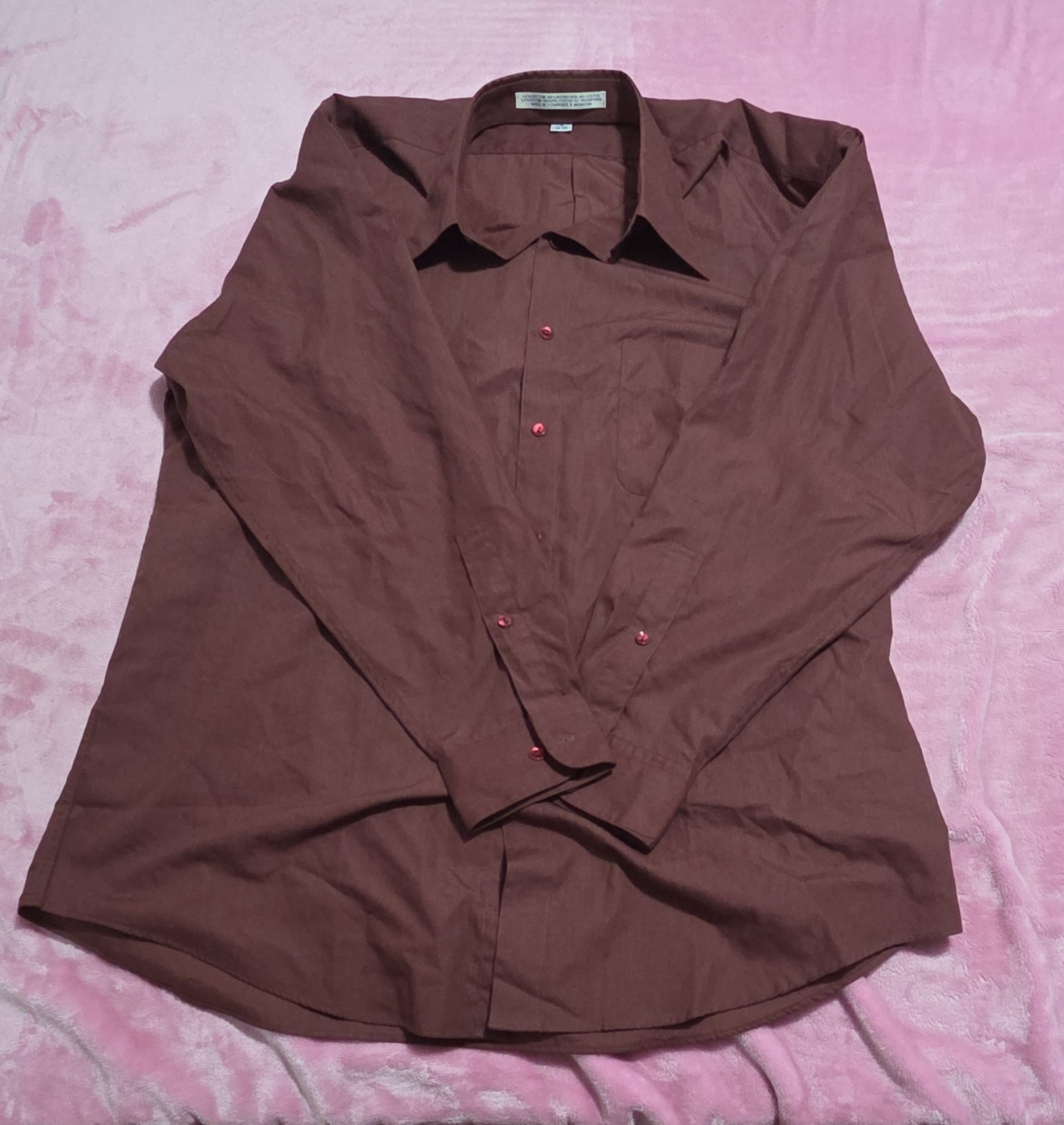 Perry Ellis Portfolio Dress Shirt Brown Solid Long Sleeve 16 32/33 Regular