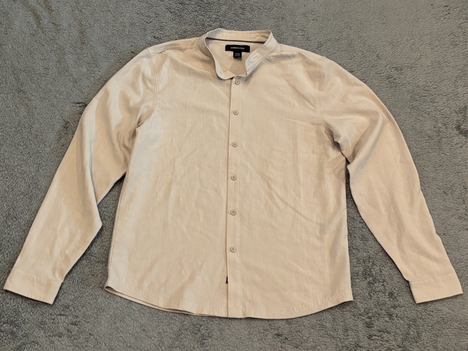 Kenneth Cole Shirt Mens Medium Beige Rayon Blend Band Collar Lightweight Office