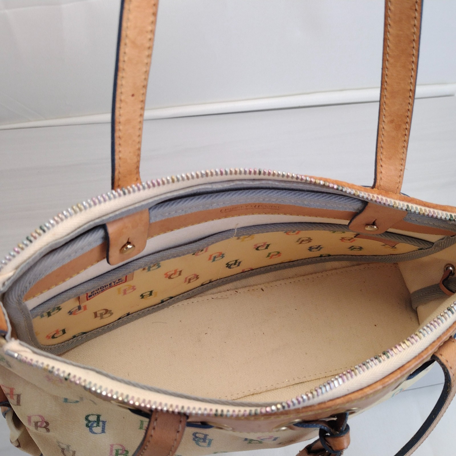 Y2K Vintage Dooney & Bourke Multi Color DB Rainbow Logo Tassel Satchel Purse