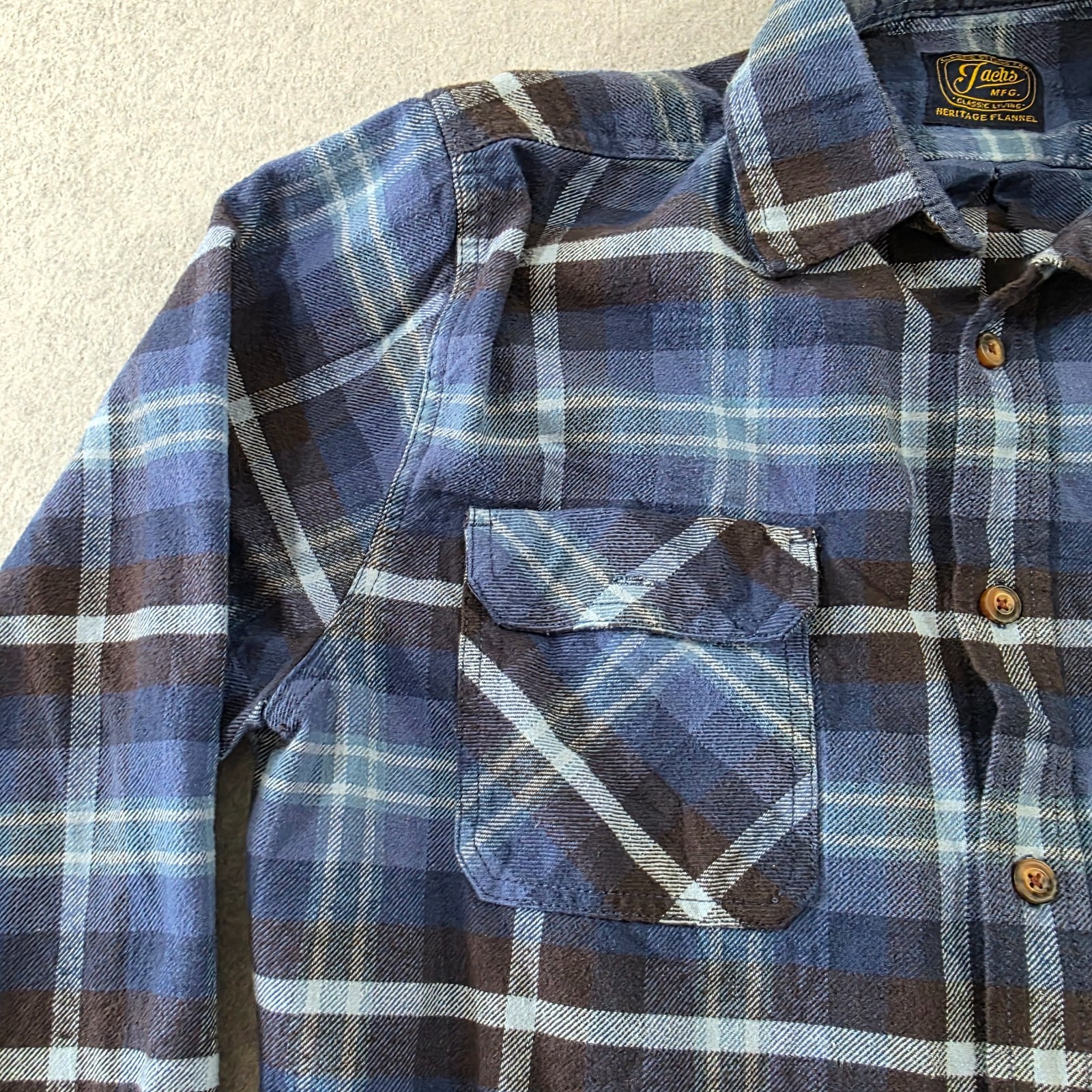 Jachs MFG Heritage Flannel Men’s Blue Plaid Button-Up Shirt Large