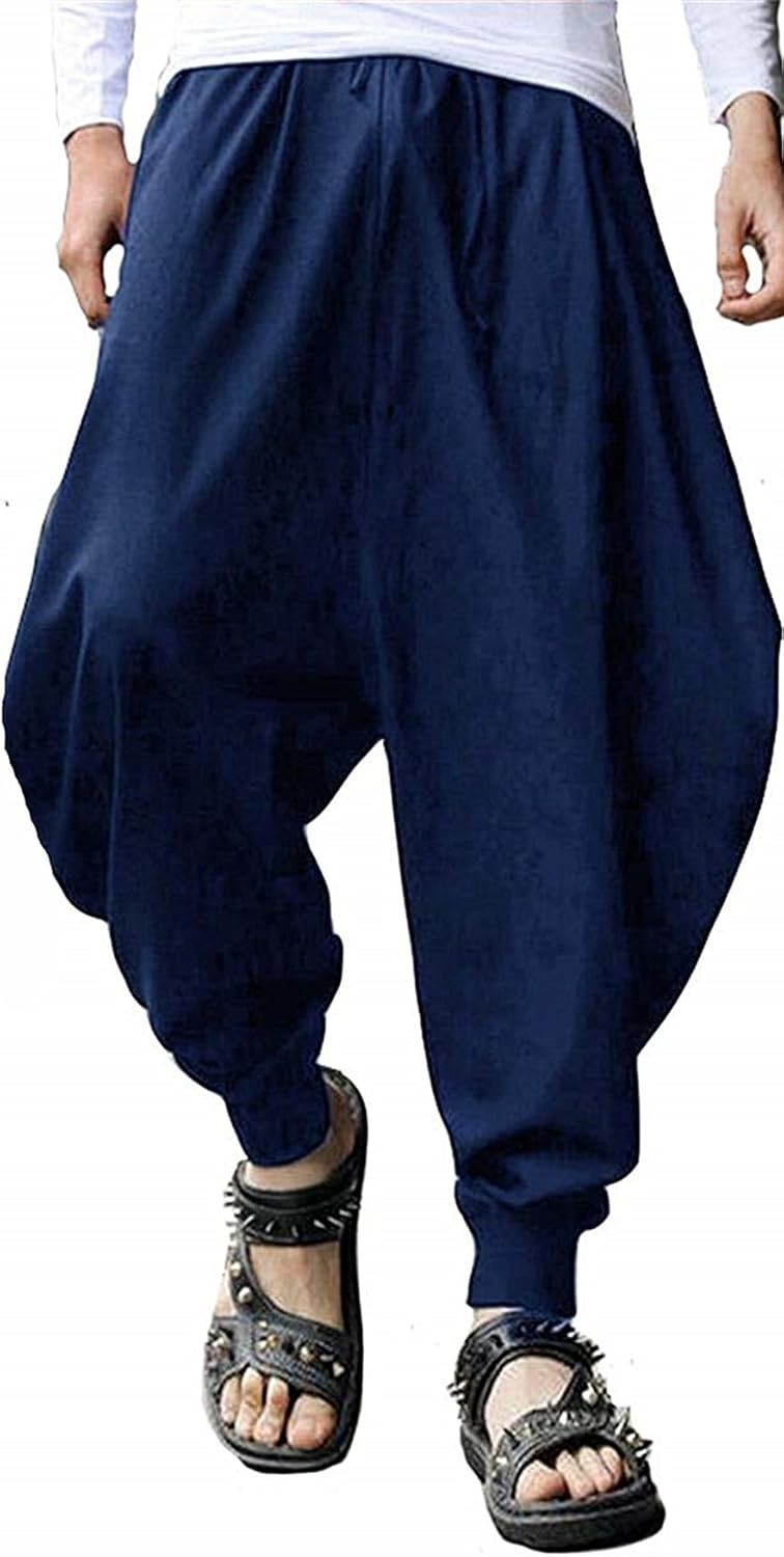 Men’s Harem Pants Baggy Casual Elastic Waist Drawstring Boho Hippie Lounge
