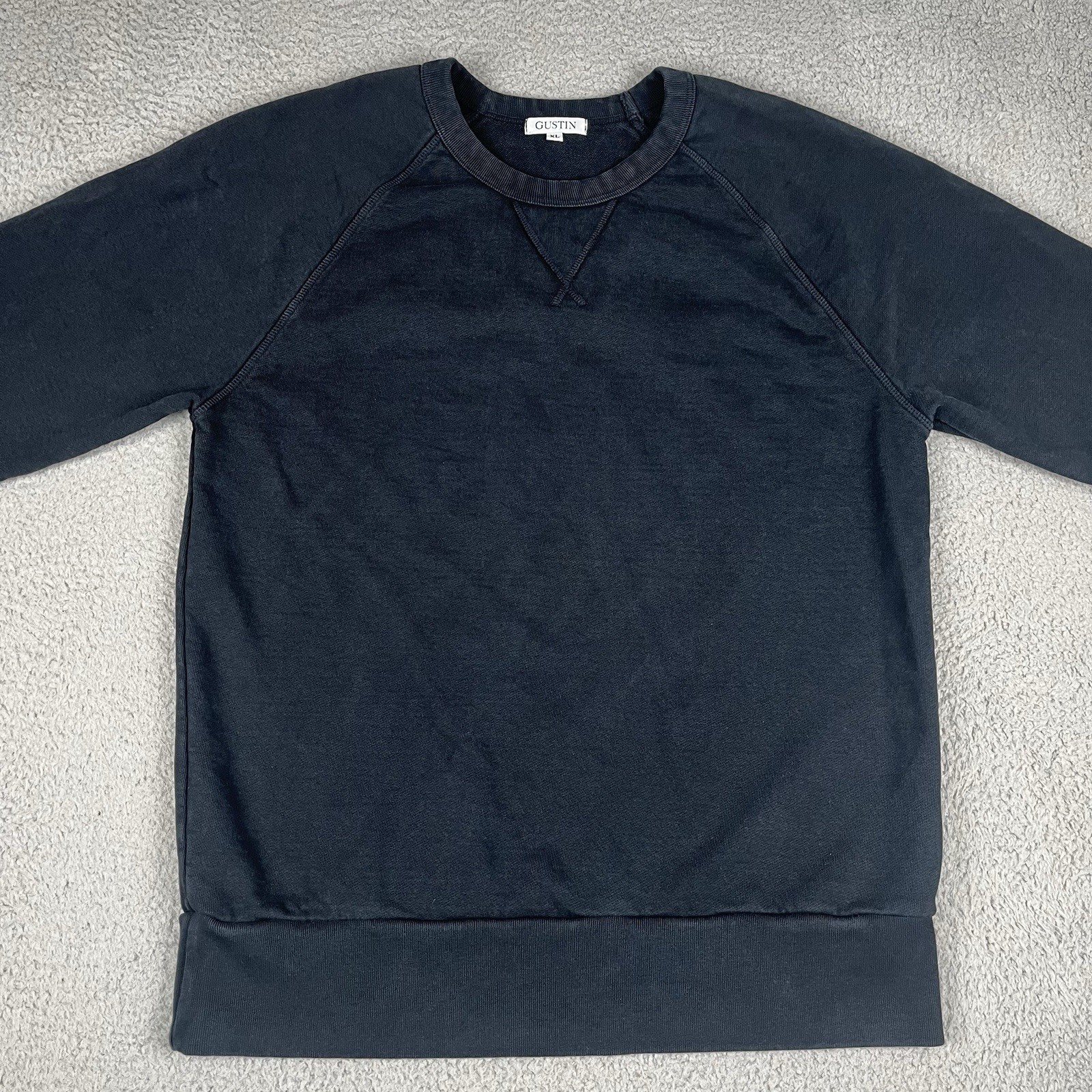Gustin Sweatshirt Mens XL Black Crewneck Sweater Pullover Heavyweight Raglan USA