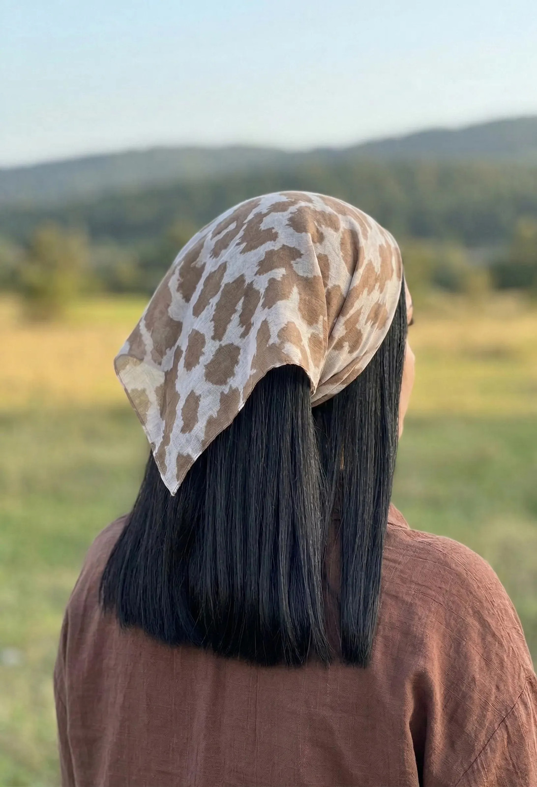 Leopard Print Cotton Bandana Boho Style Neck Scarf 19.7×19.7 in Handmade