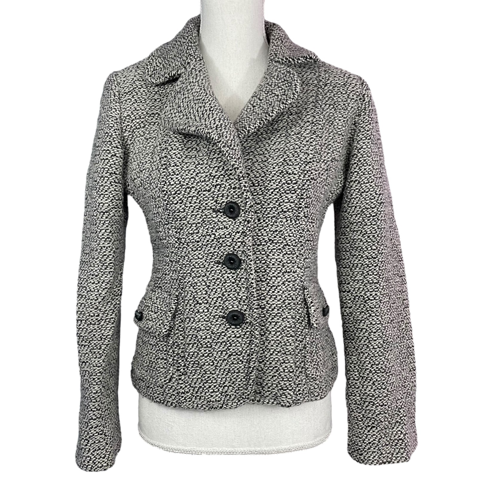 Marvin Richards Wool Blend Jacket M Marled Boucle Notched Lapel Blazer Coat Gray